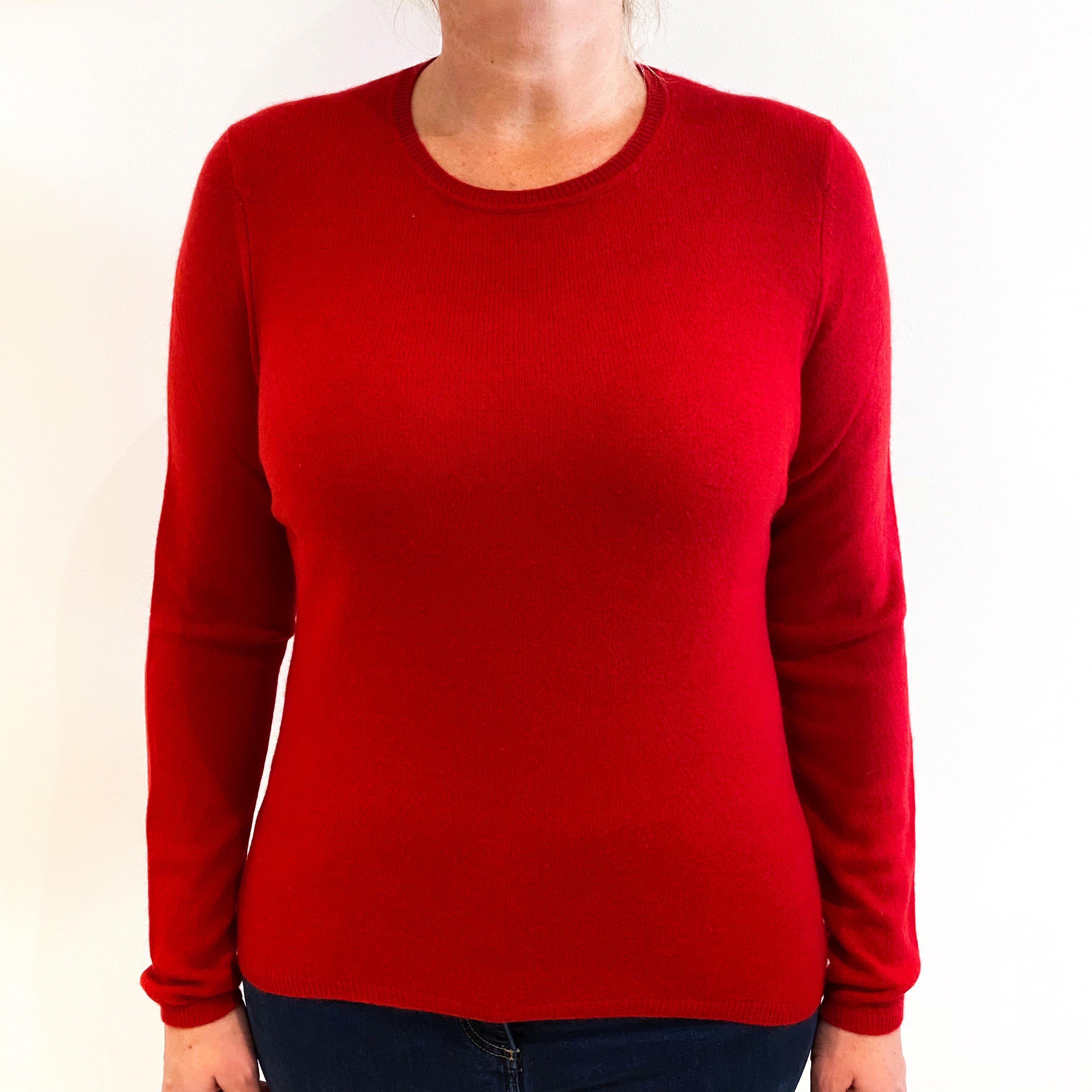 Scarlet Red Cashmere Crew Neck Jumper Large