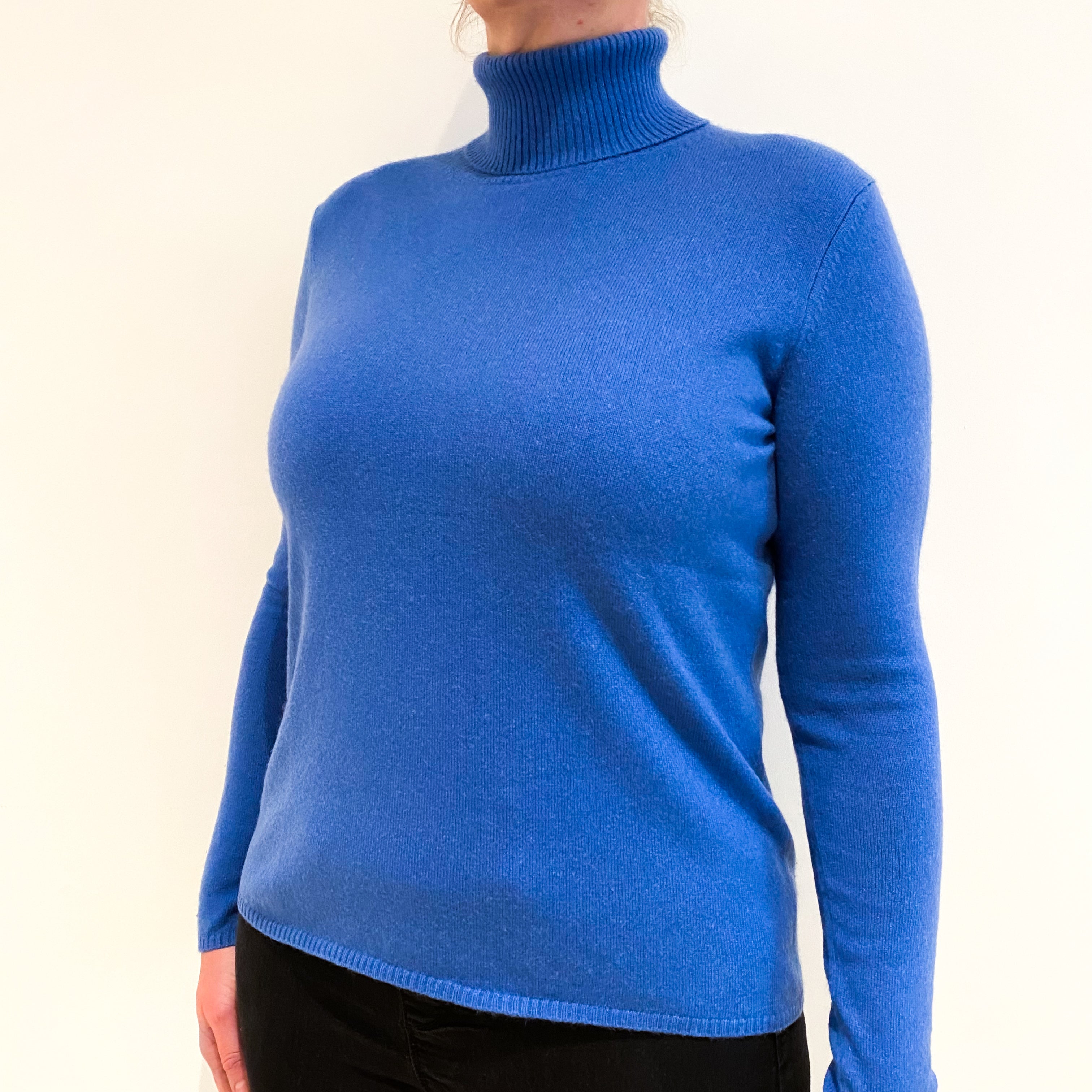 Denim Blue Cashmere Polo Neck Jumper Large