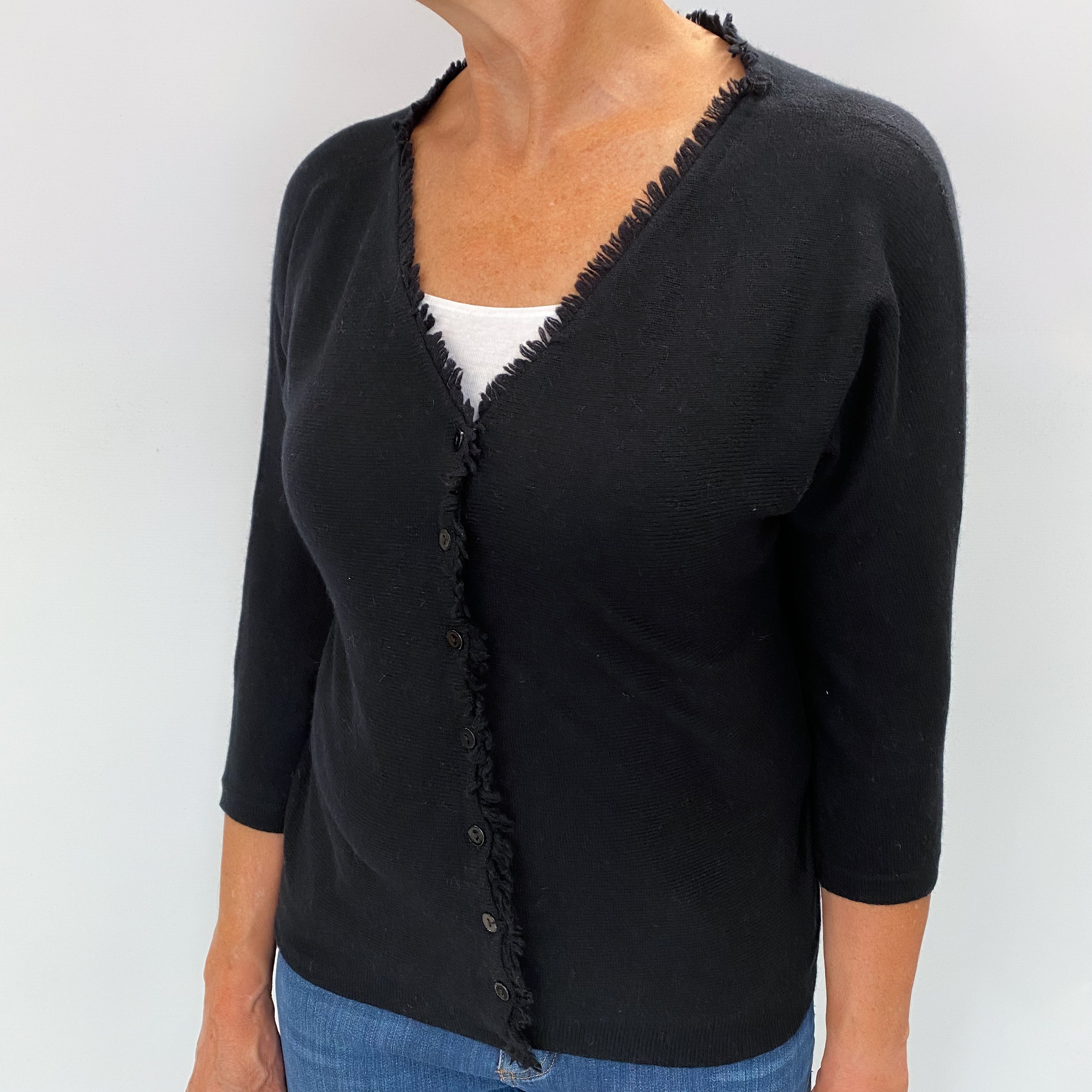 Black Cashmere V Neck Cardigan Medium