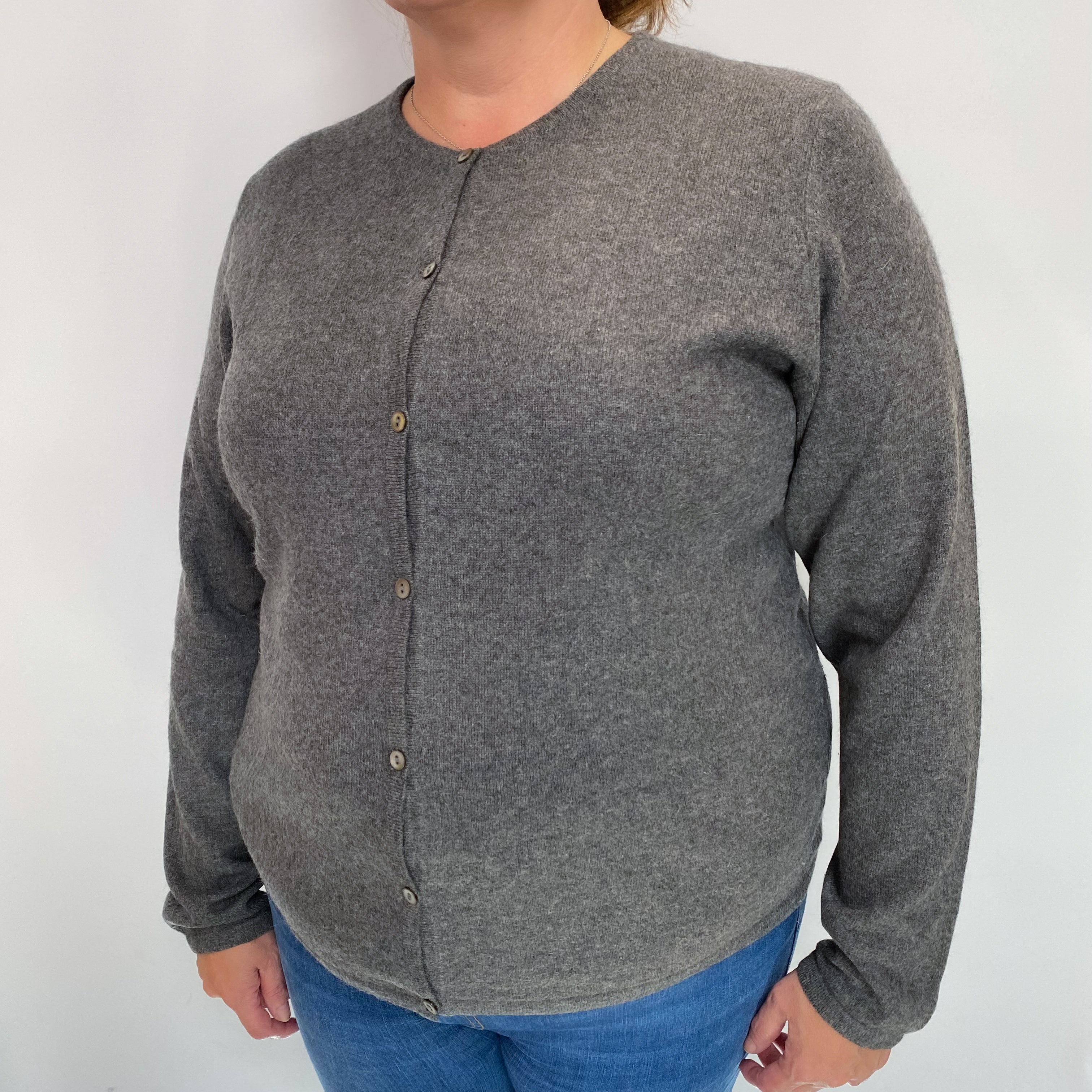 Slate Grey Cashmere Crew Cardigan Extra Large