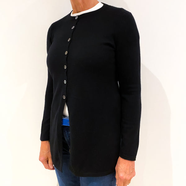 Black Cashmere 1/2 Buttoned Crew Neck Cardigan Medium