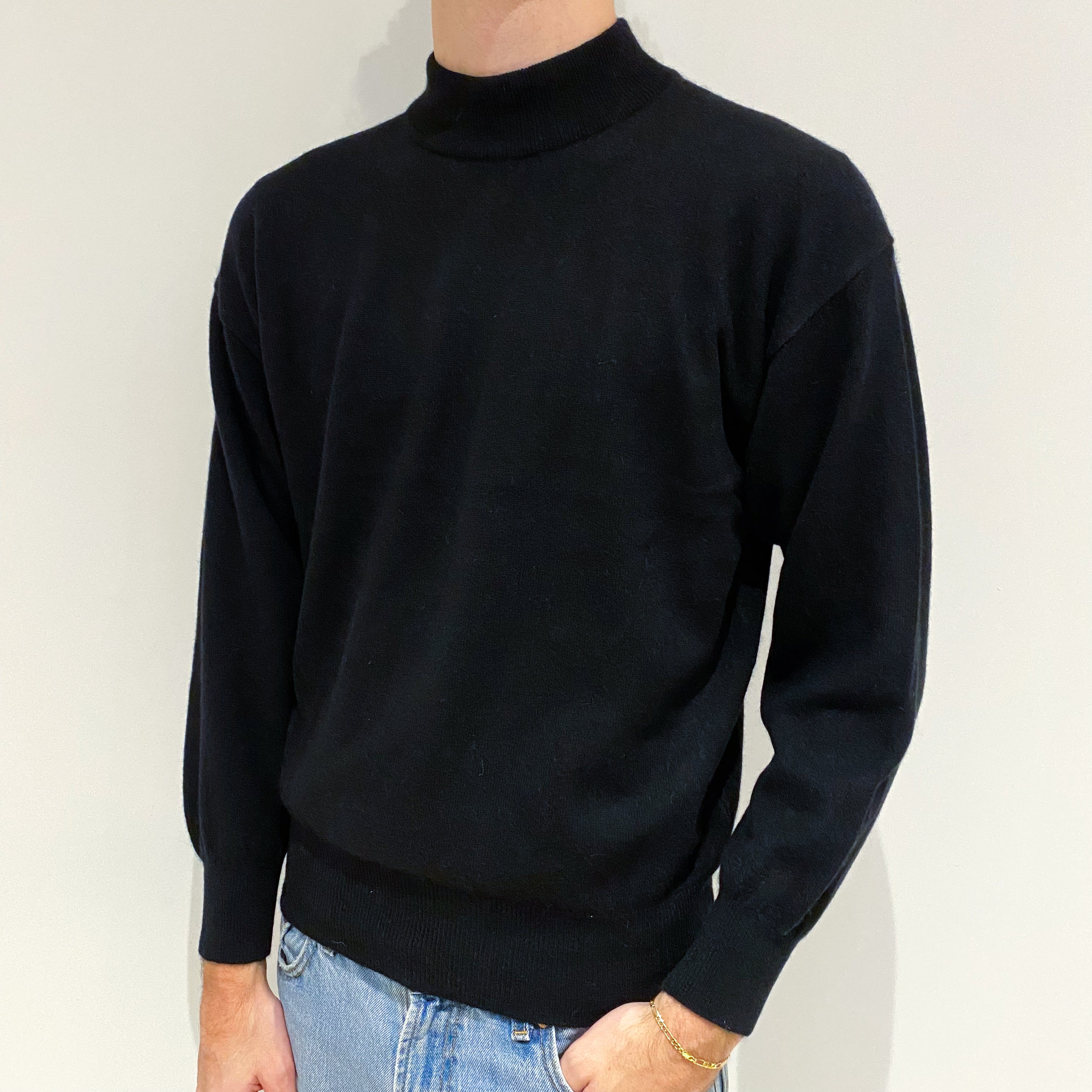 Men's Black Cashmere Turtle Neck Jumper Large