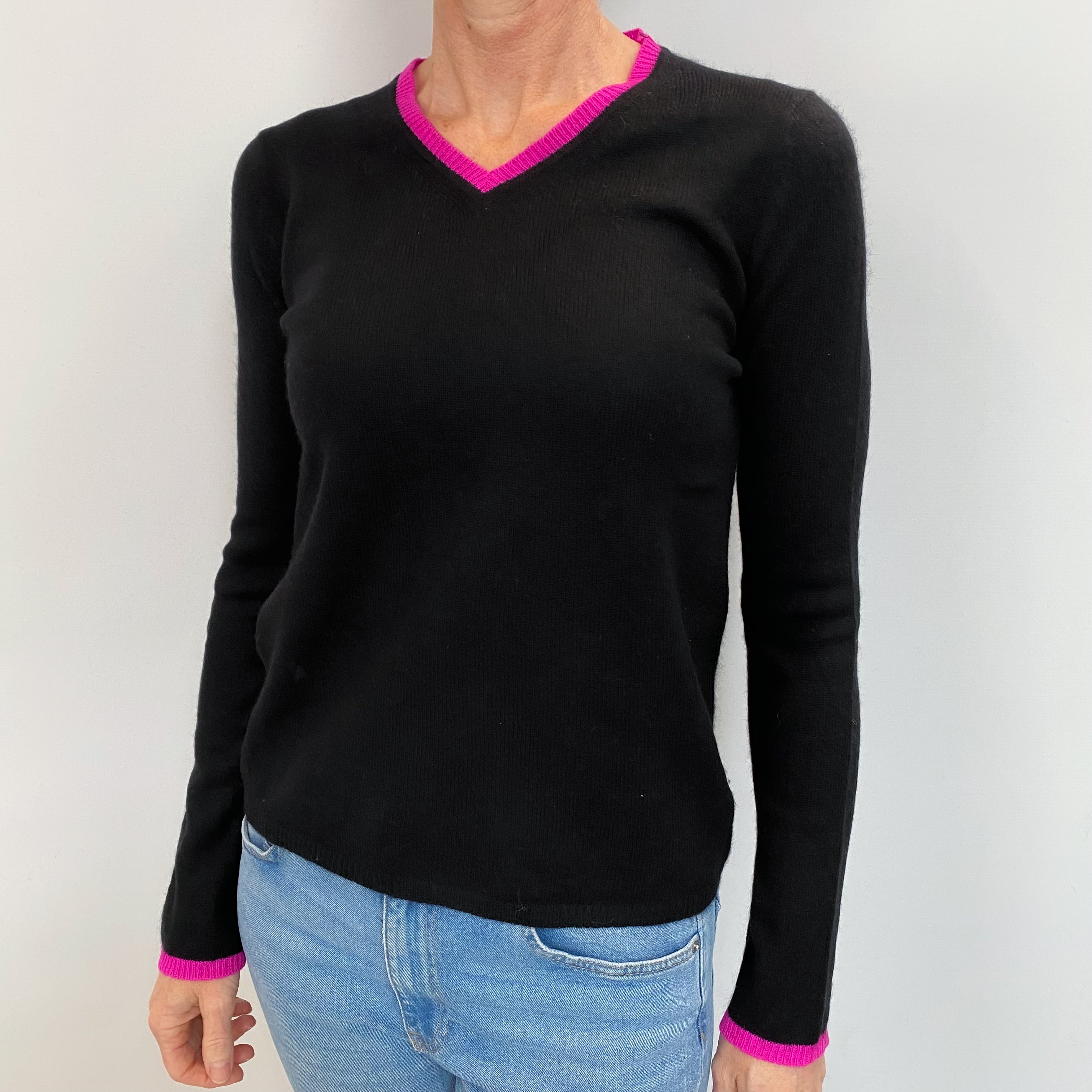 Black Cashmere V Neck Jumper Small