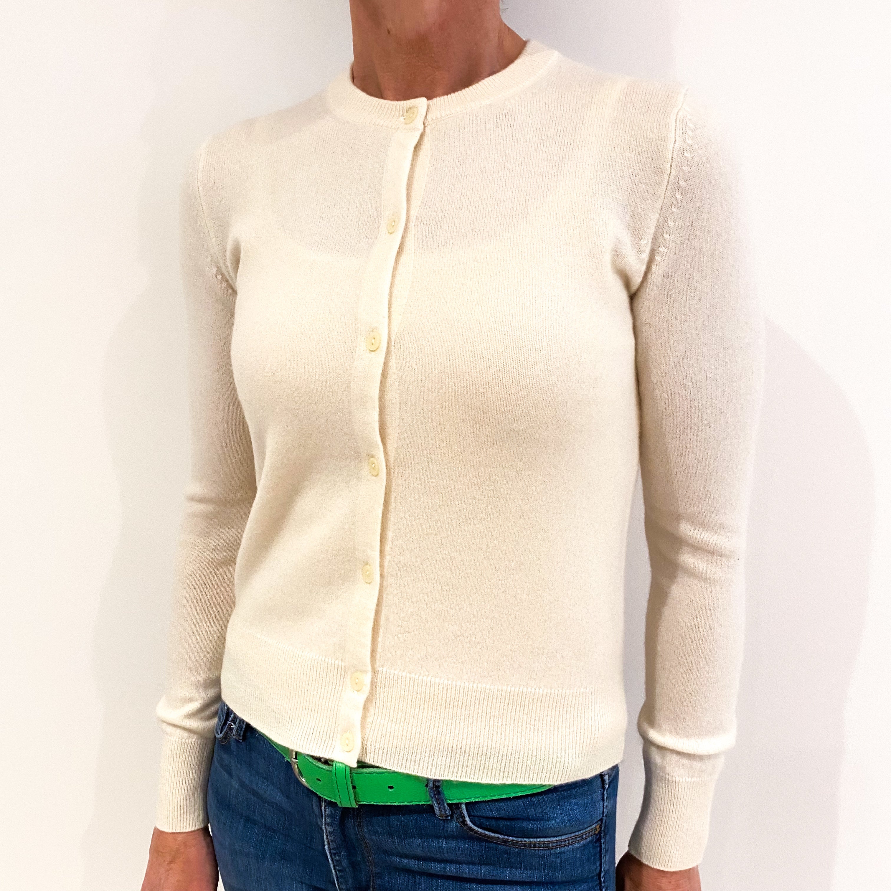 Cream Cashmere Crew Neck Cardigan Small