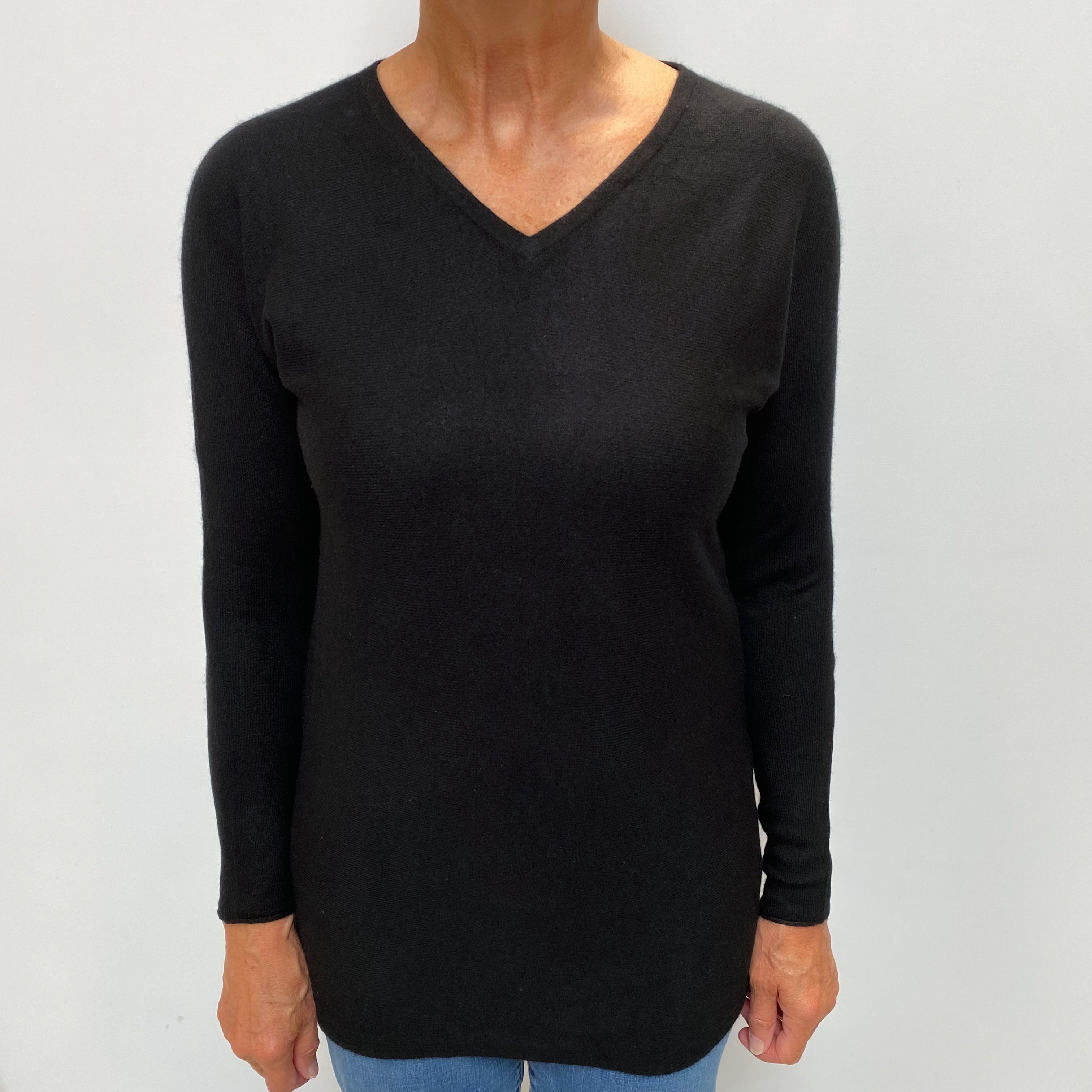 Black Cashmere Long V Neck Jumper Medium