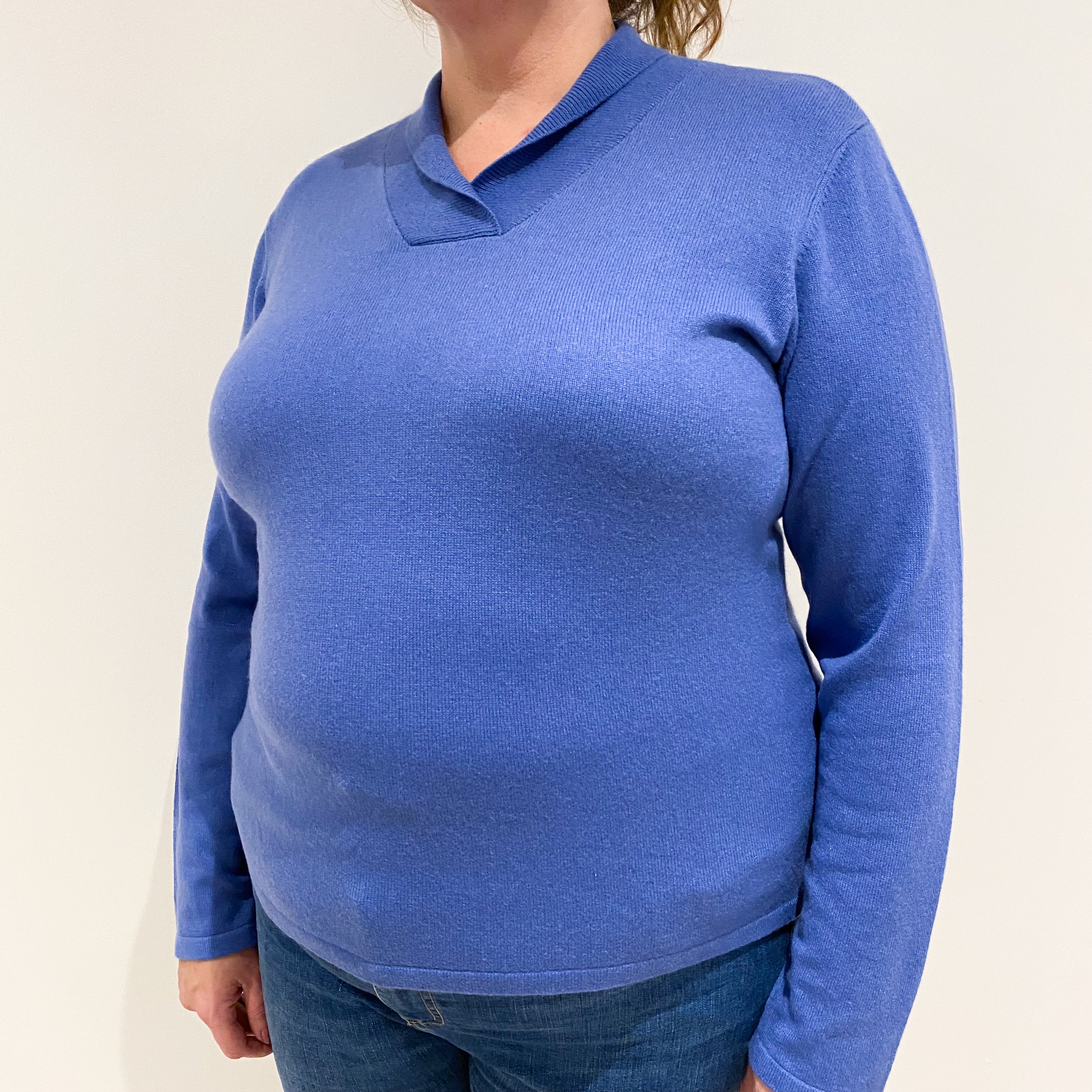 Orvis Cornflower Blue Cashmere Crossover V-Neck Jumper Extra Large