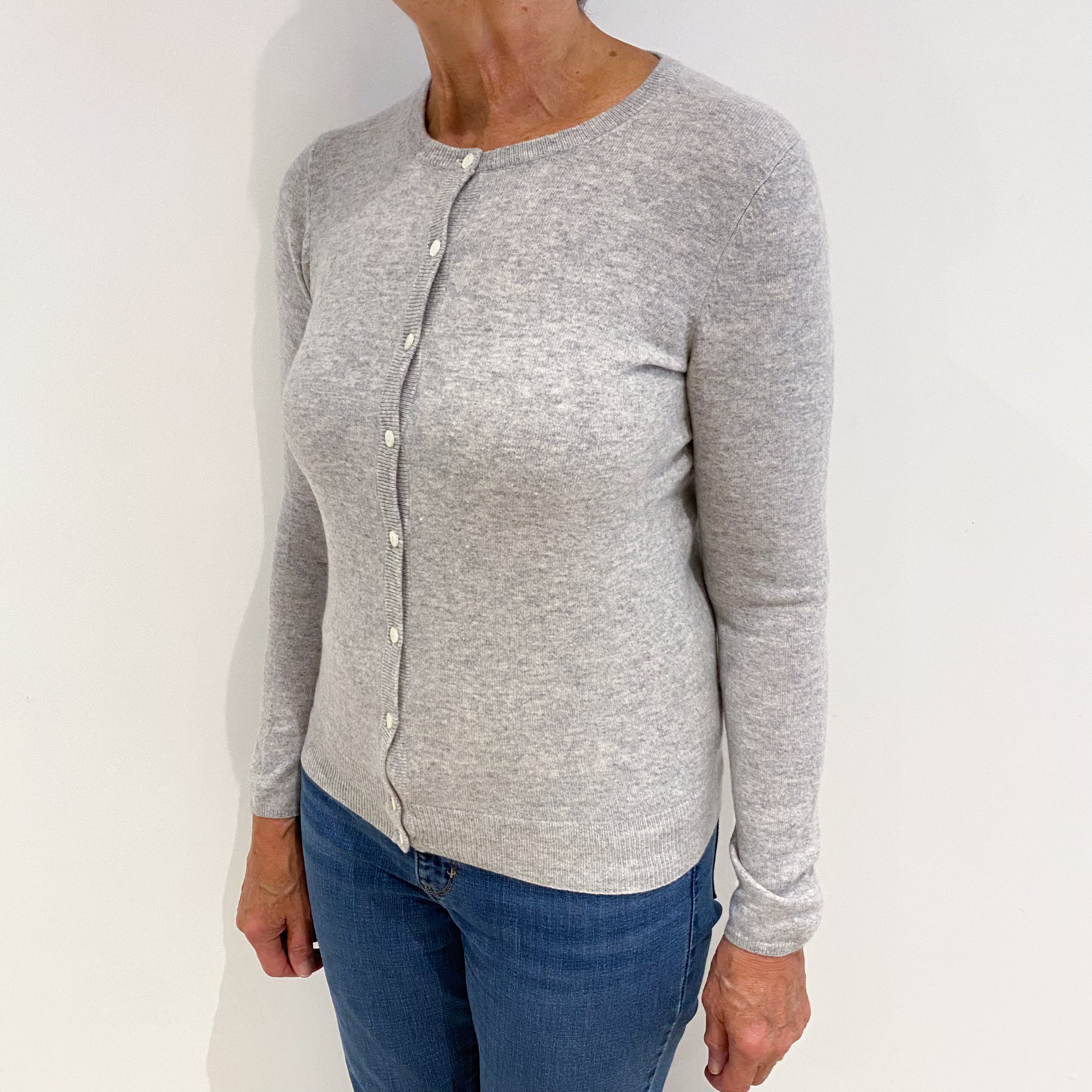 N. Peal Smoke Grey Cashmere Crew Neck Cardigan Medium