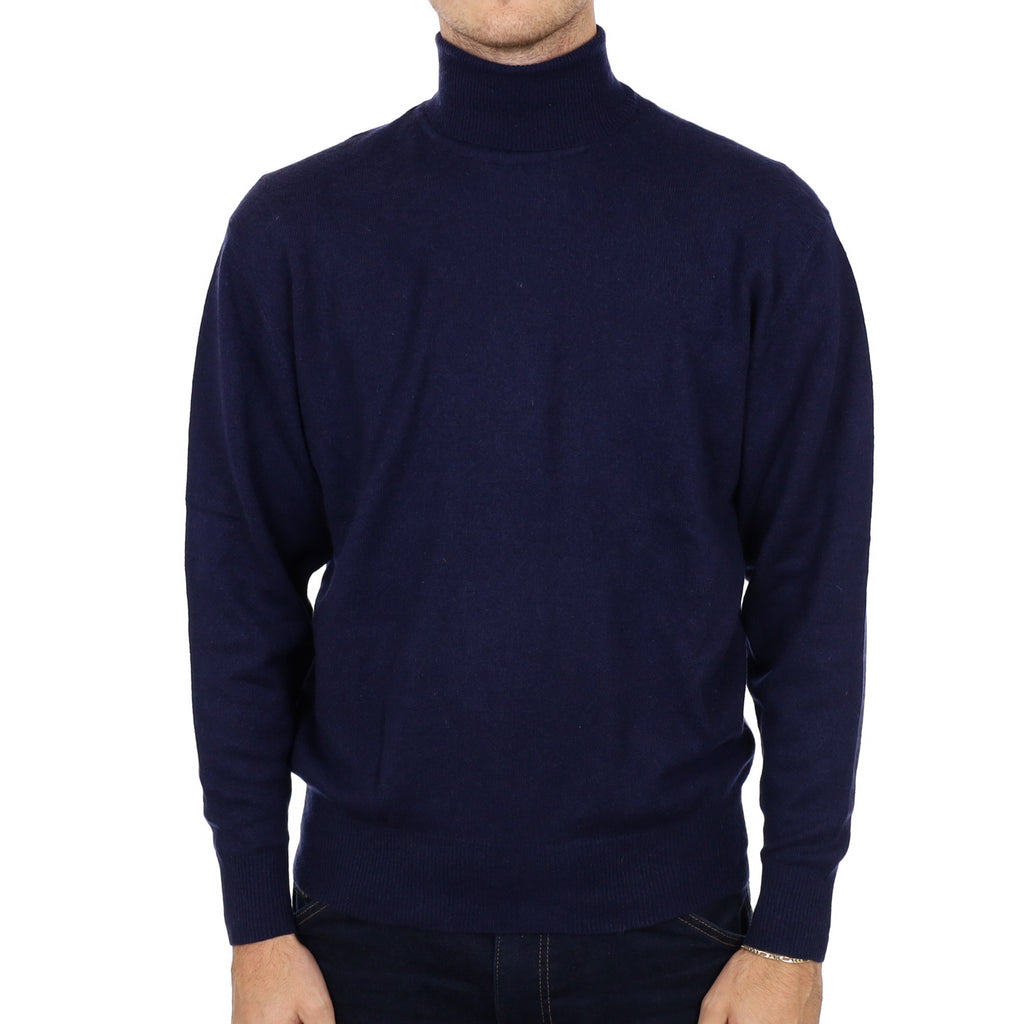 Men's Navy Blue Cashmere Polo Neck Jumper Large