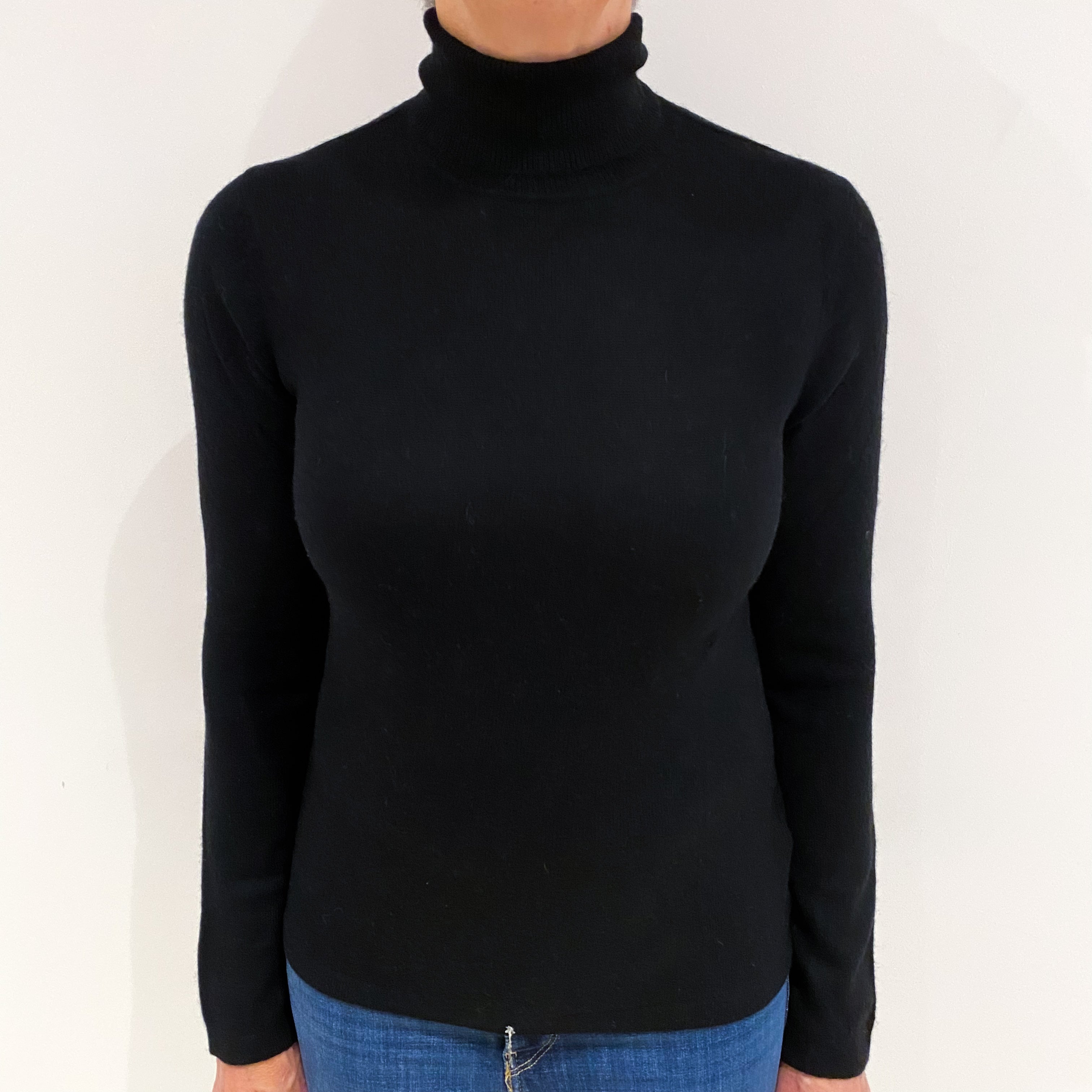 Black Cashmere Polo Neck Jumper Medium