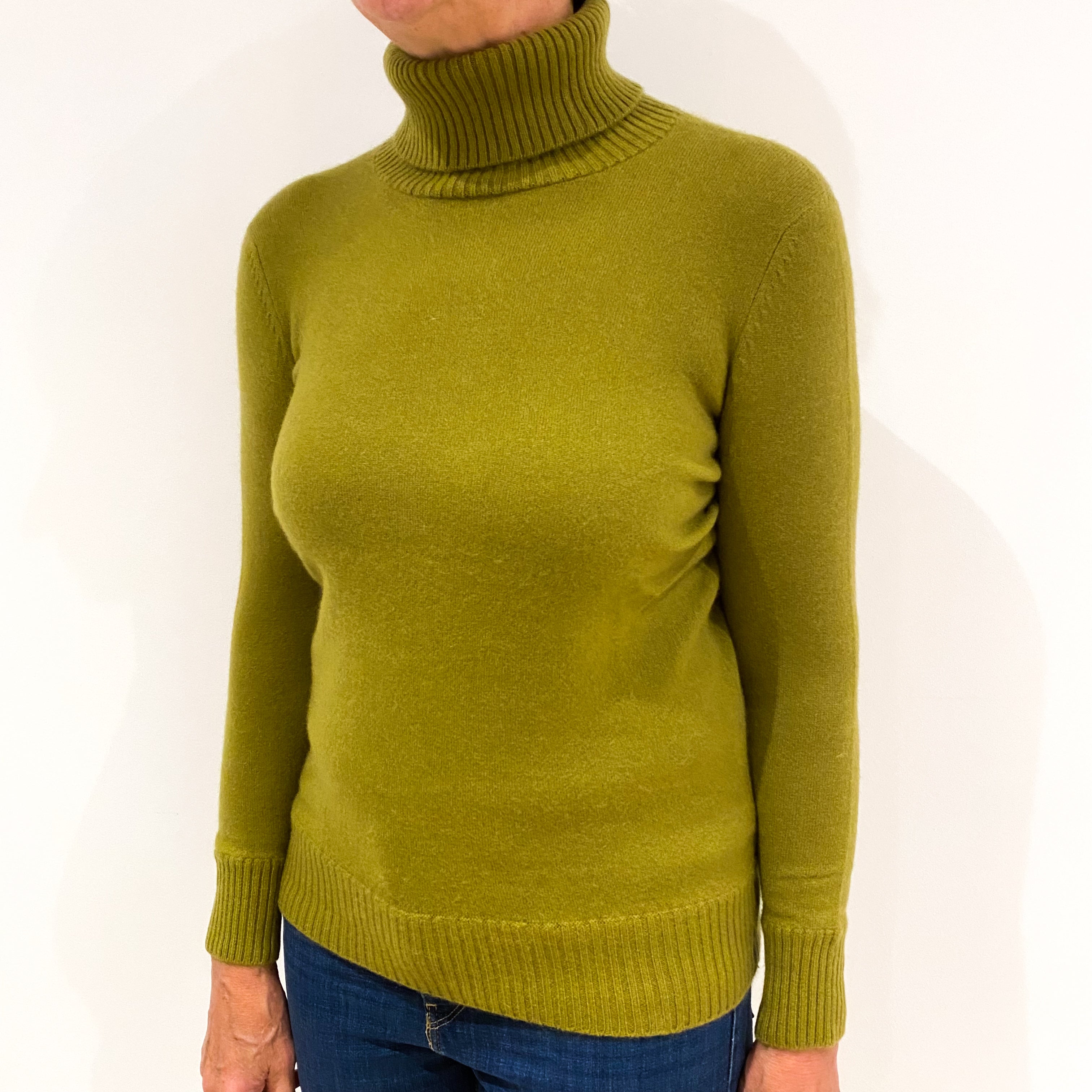 Olive Green Cashmere Polo Neck Jumper Medium