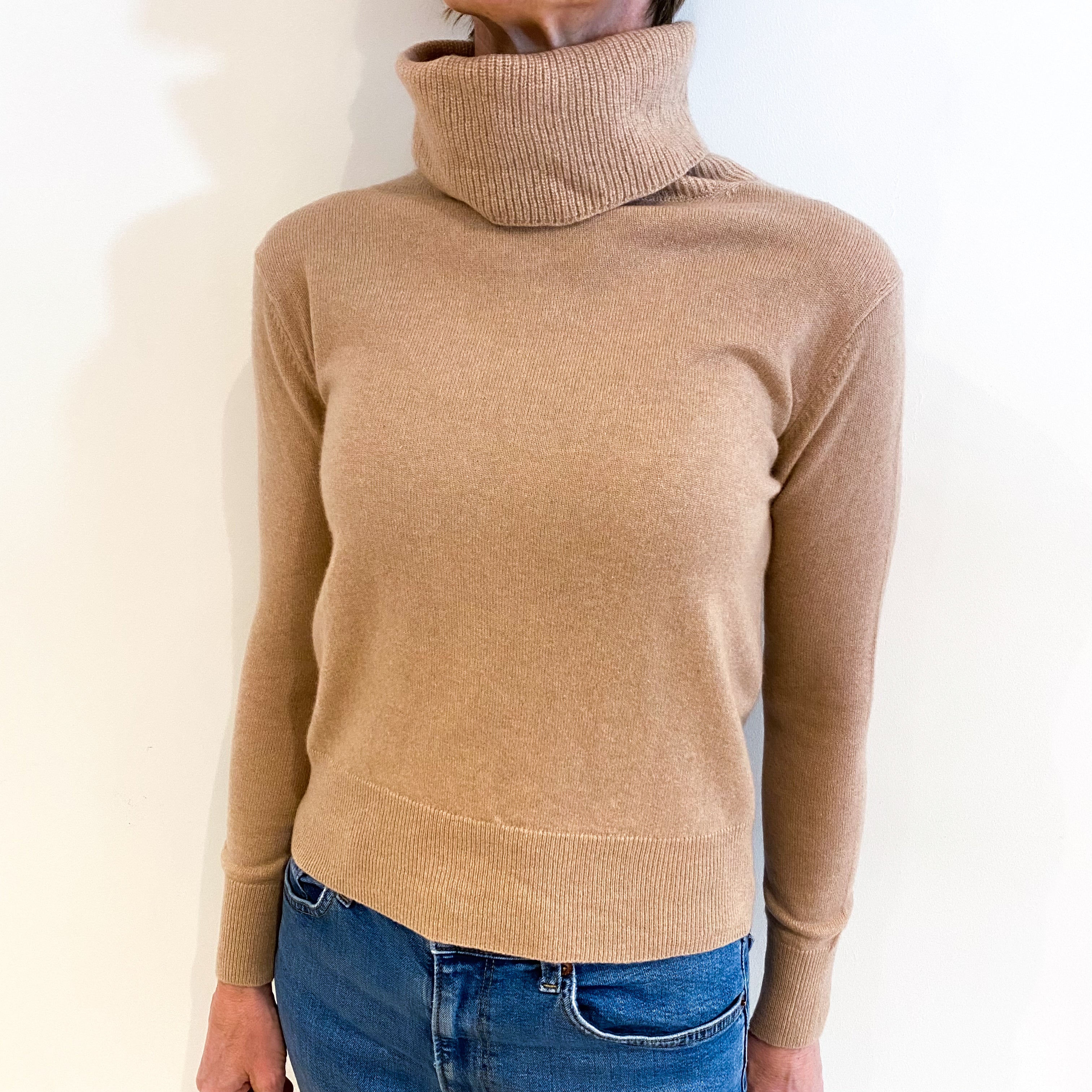 Nude Beige Cashmere Polo Neck Jumper Small