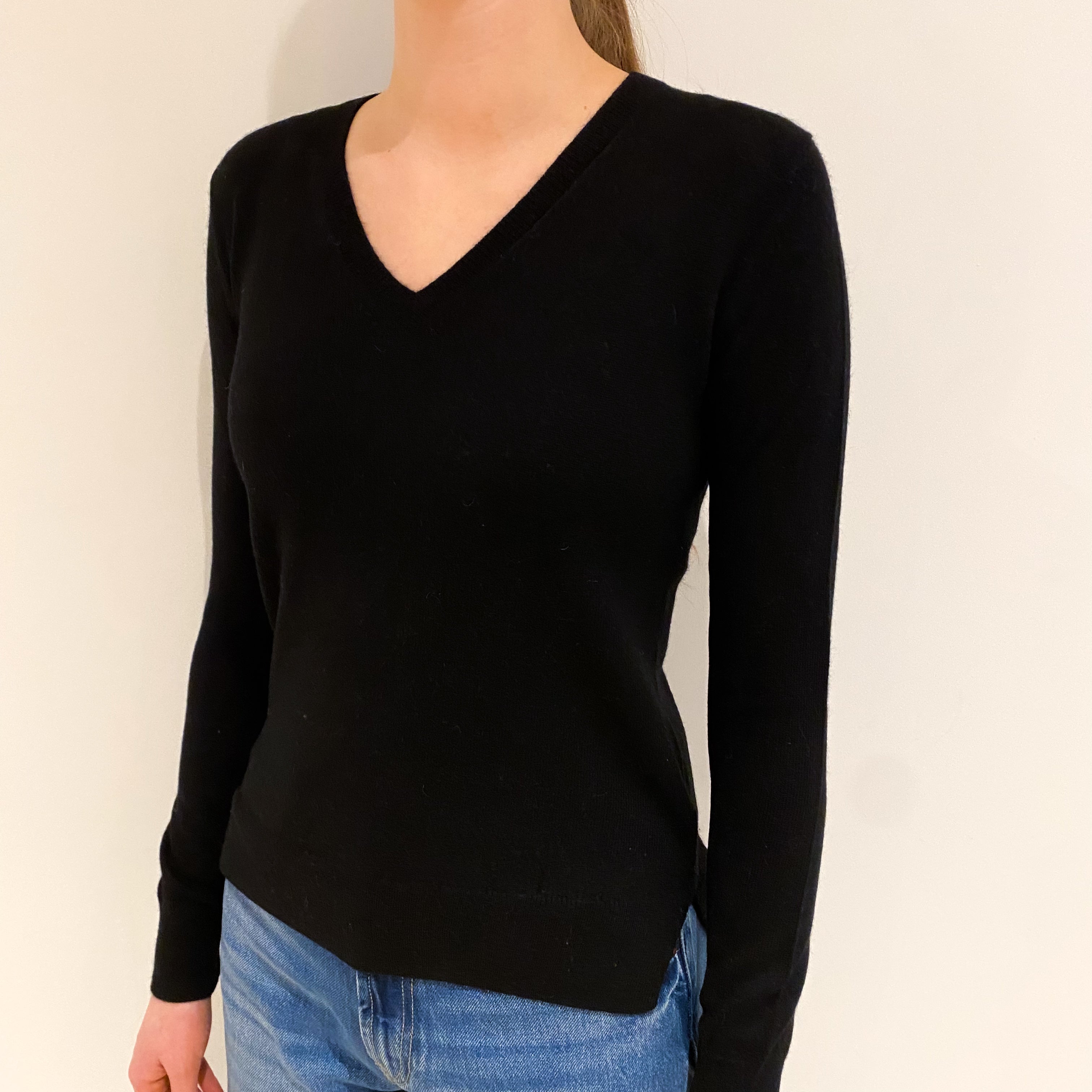 Black Cashmere V Neck Jumper Extra Small