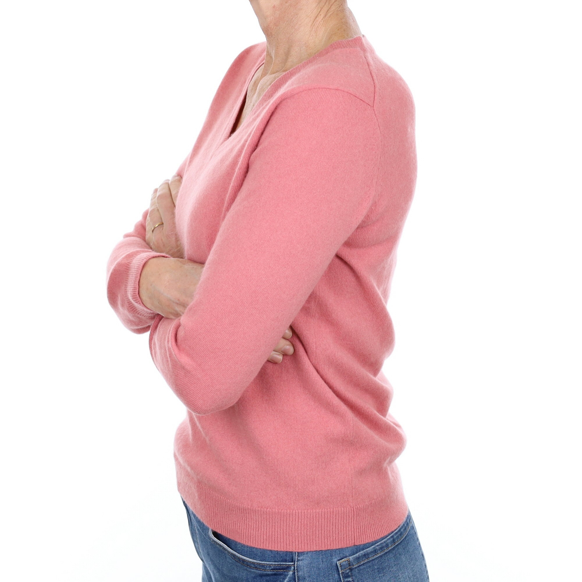 Flamingo Pink Cashmere V Neck Jumper Small
