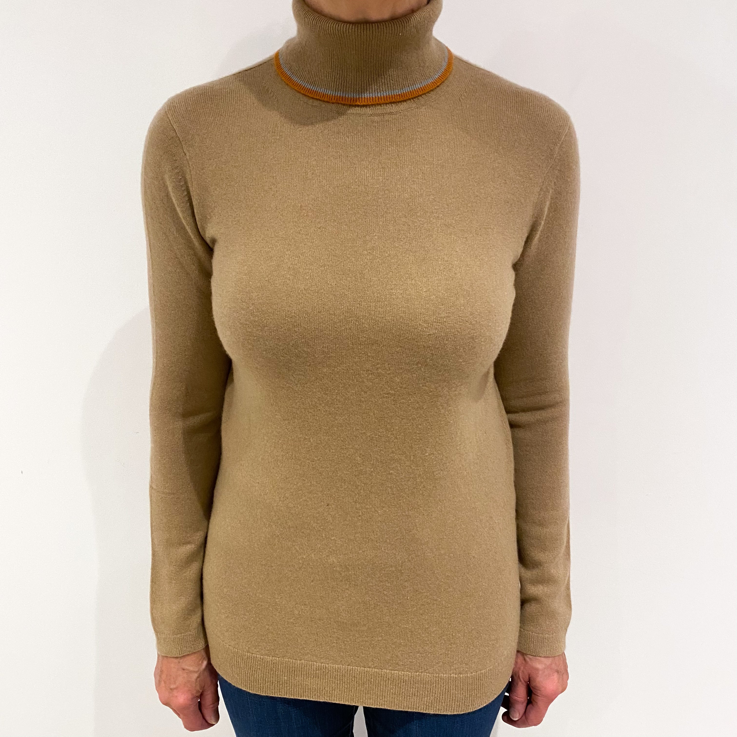 Caramel Brown Cashmere Polo Neck Jumper Medium