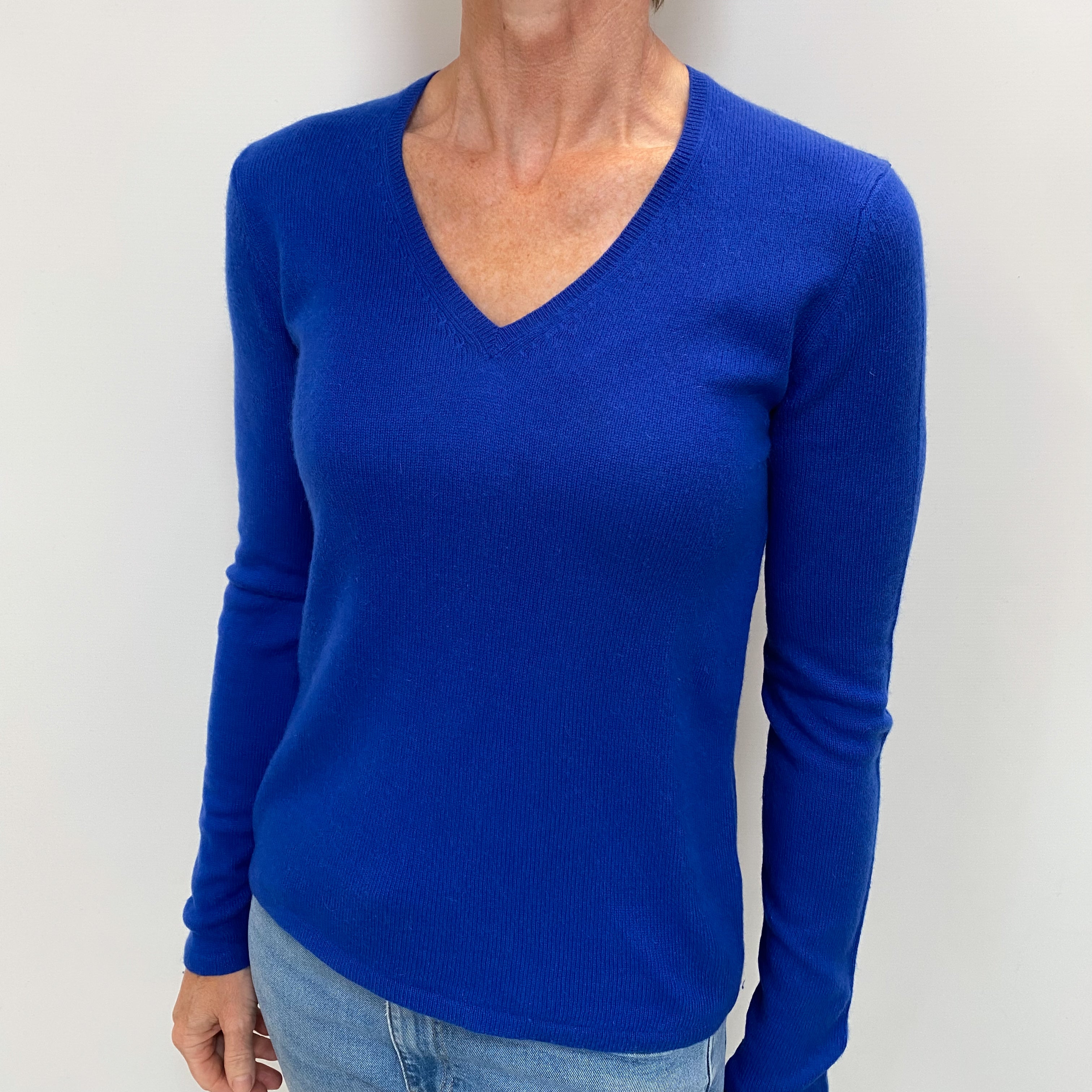 Electric Blue Cashmere V Neck Jumper Small