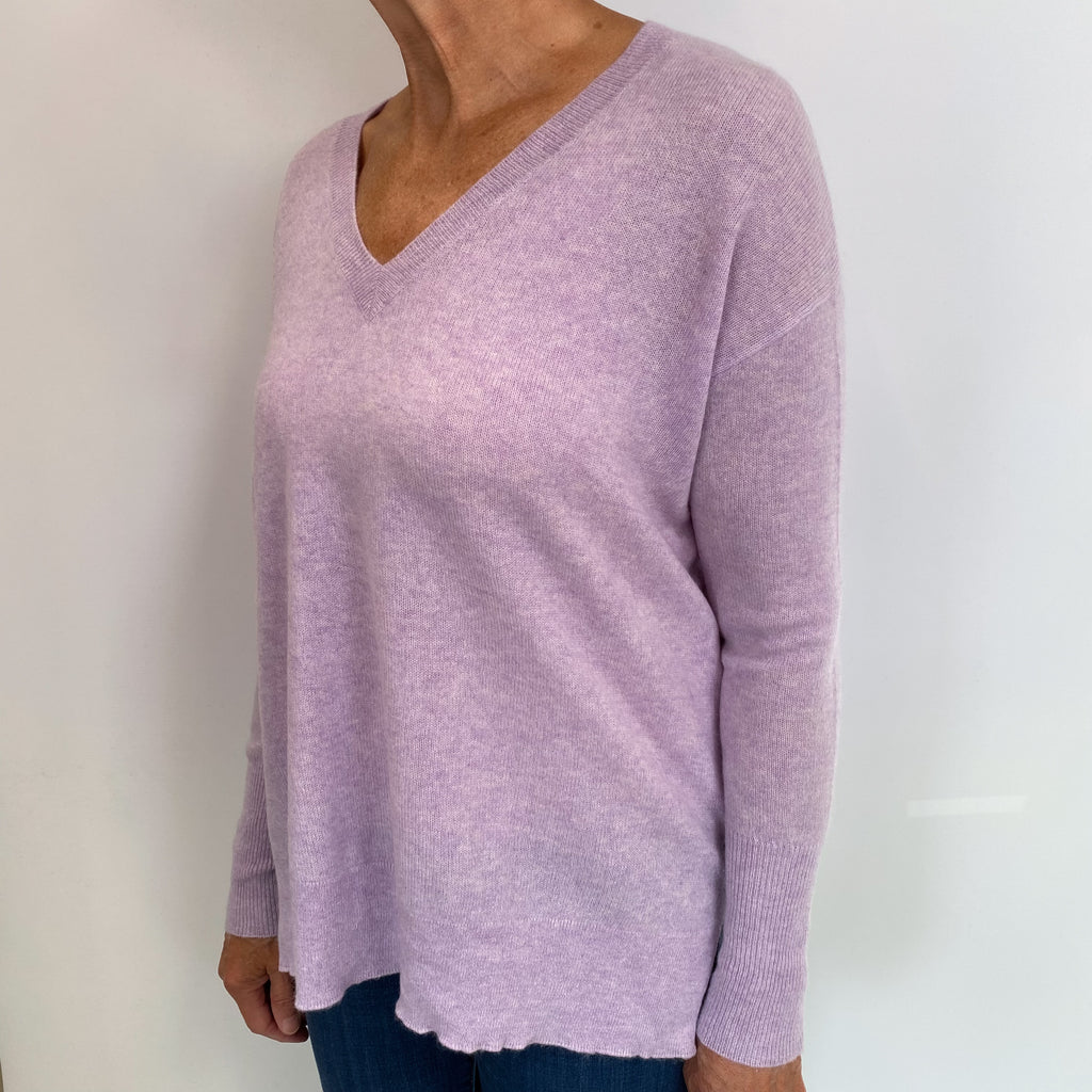 Pale Lavender Cashmere V Neck Jumper Medium