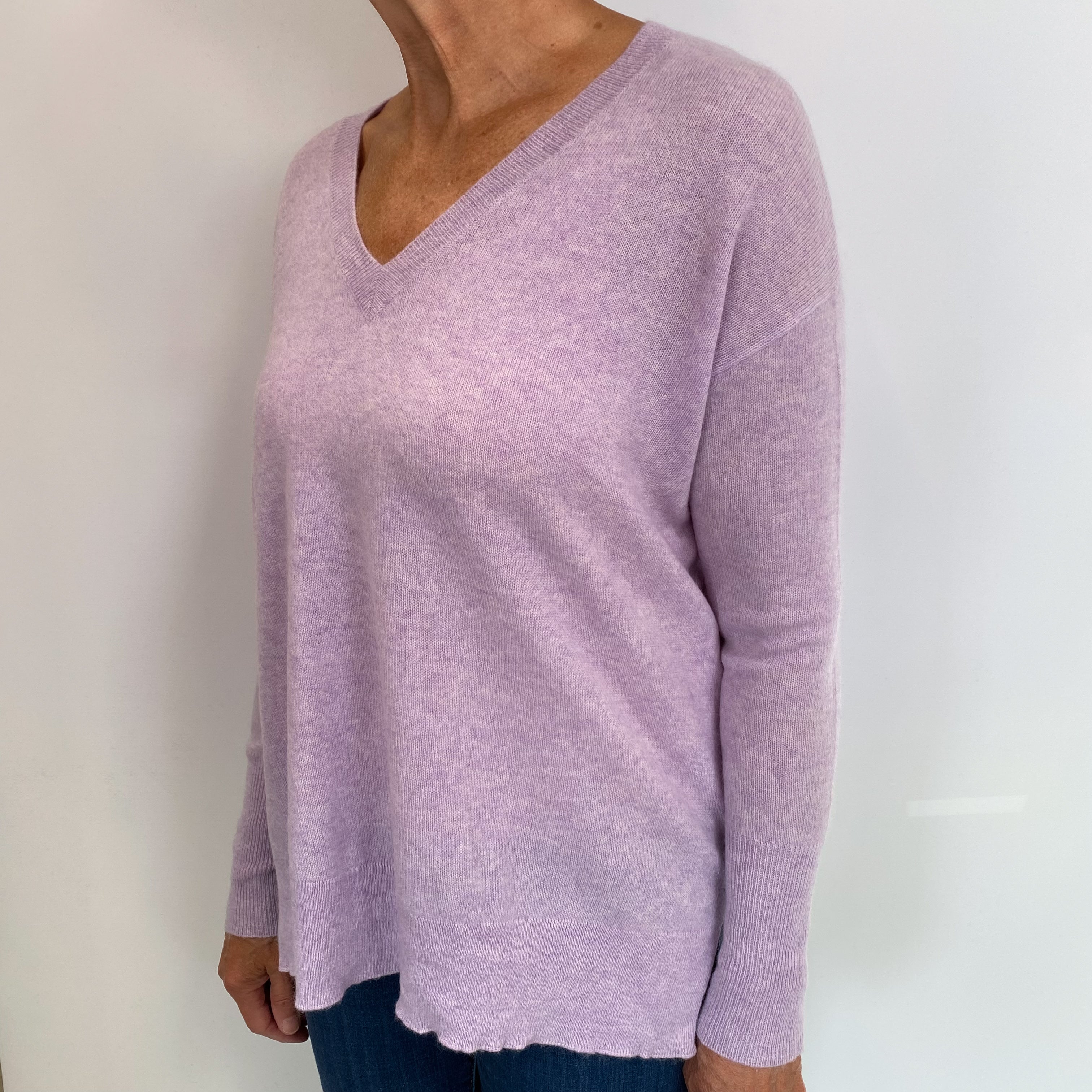 Pale Lavender Cashmere V Neck Jumper Medium