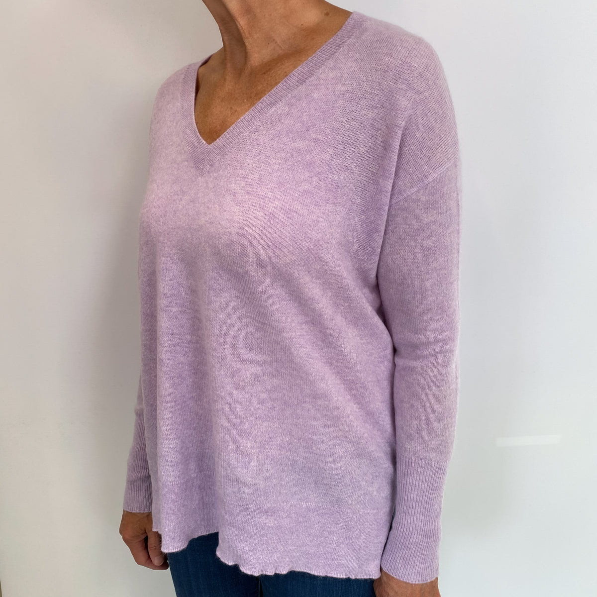 Pale Lavender Cashmere V Neck Jumper Medium