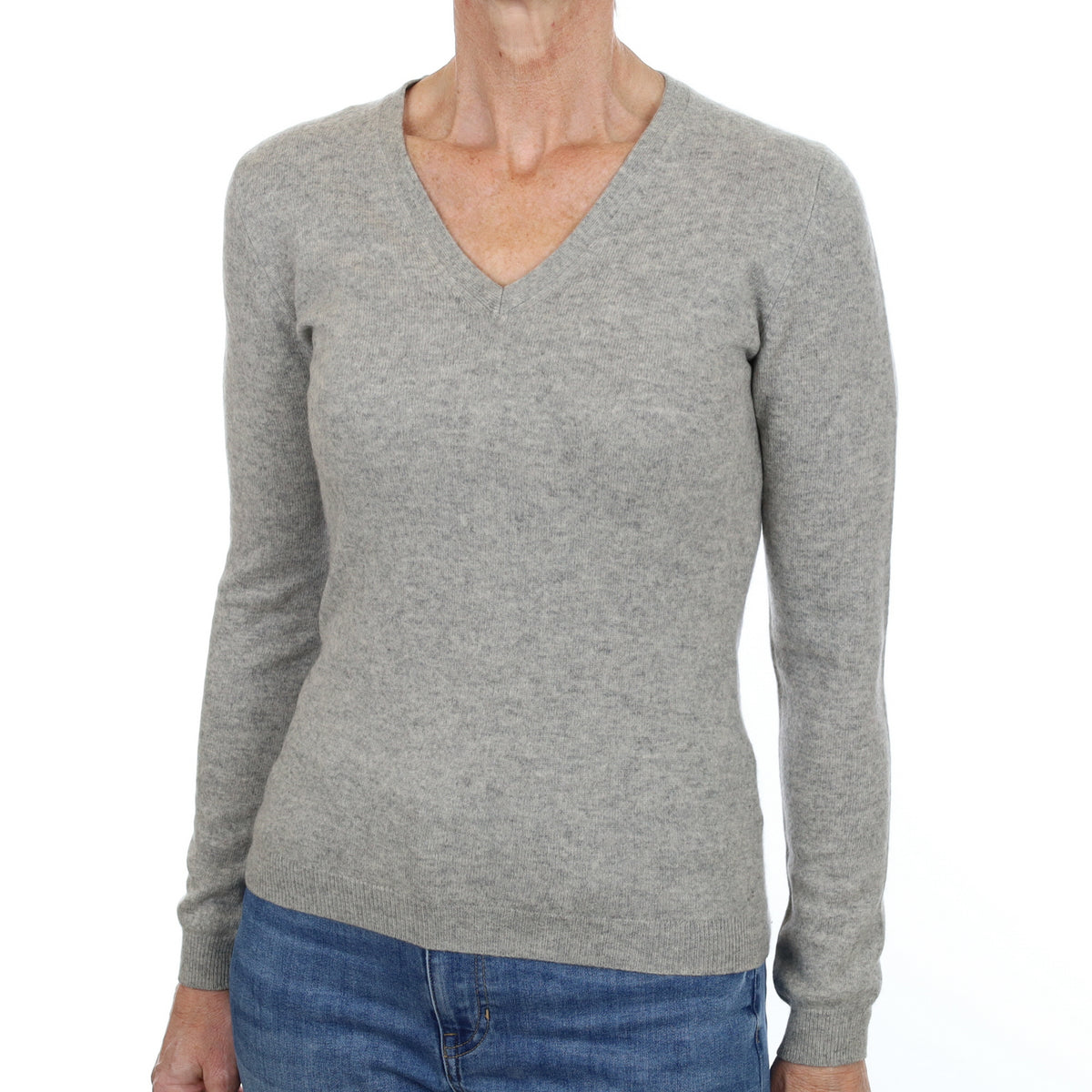 Smoke Grey Cashmere V Neck Jumper Small