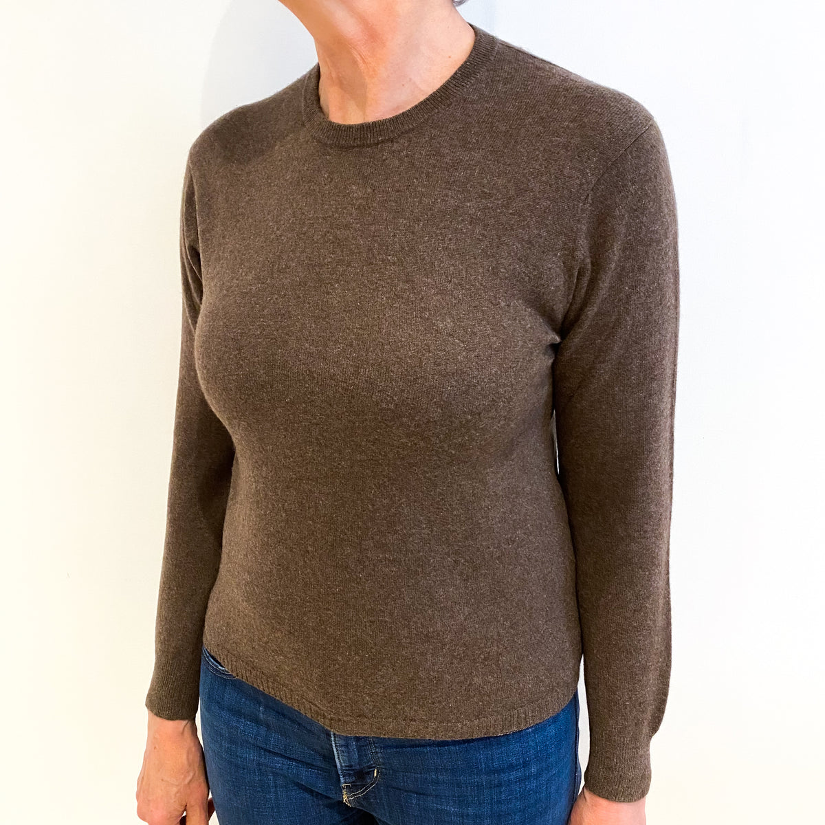 Mole Brown Cashmere Crew Neck Jumper Medium