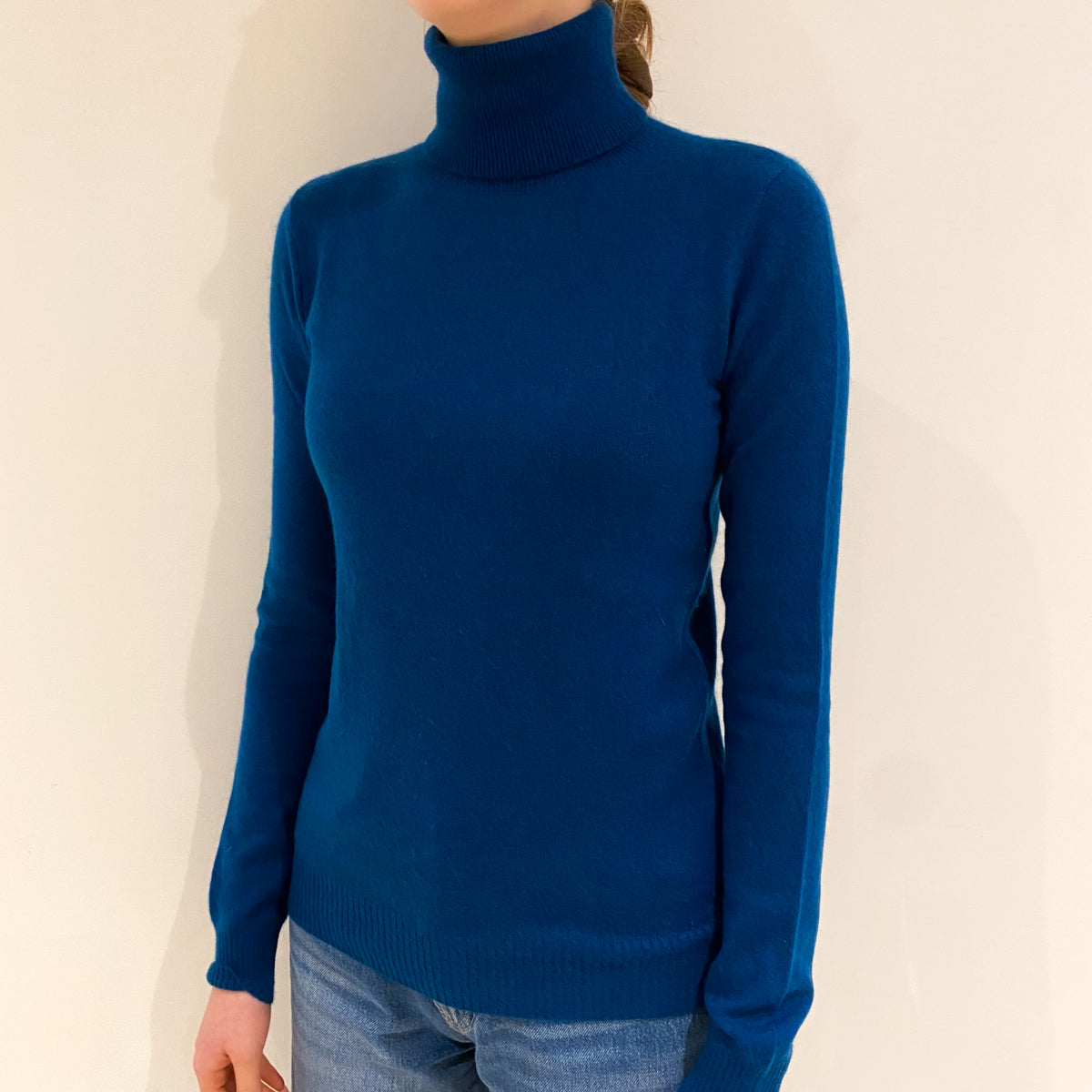 Peacock Blue Cashmere Polo Neck Jumper Extra Small