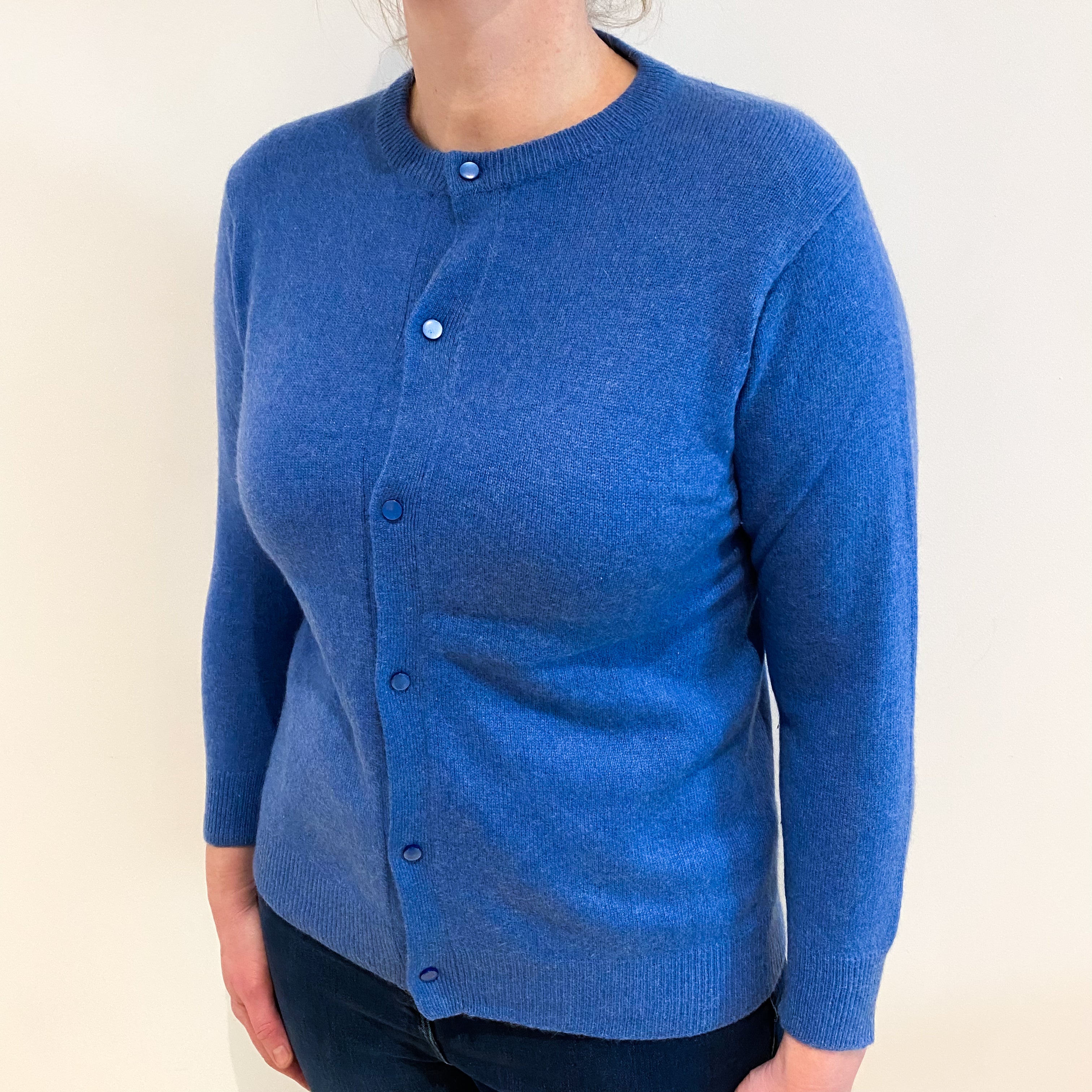 Tanzanite Blue Cashmere Crew Neck Cardigan Large