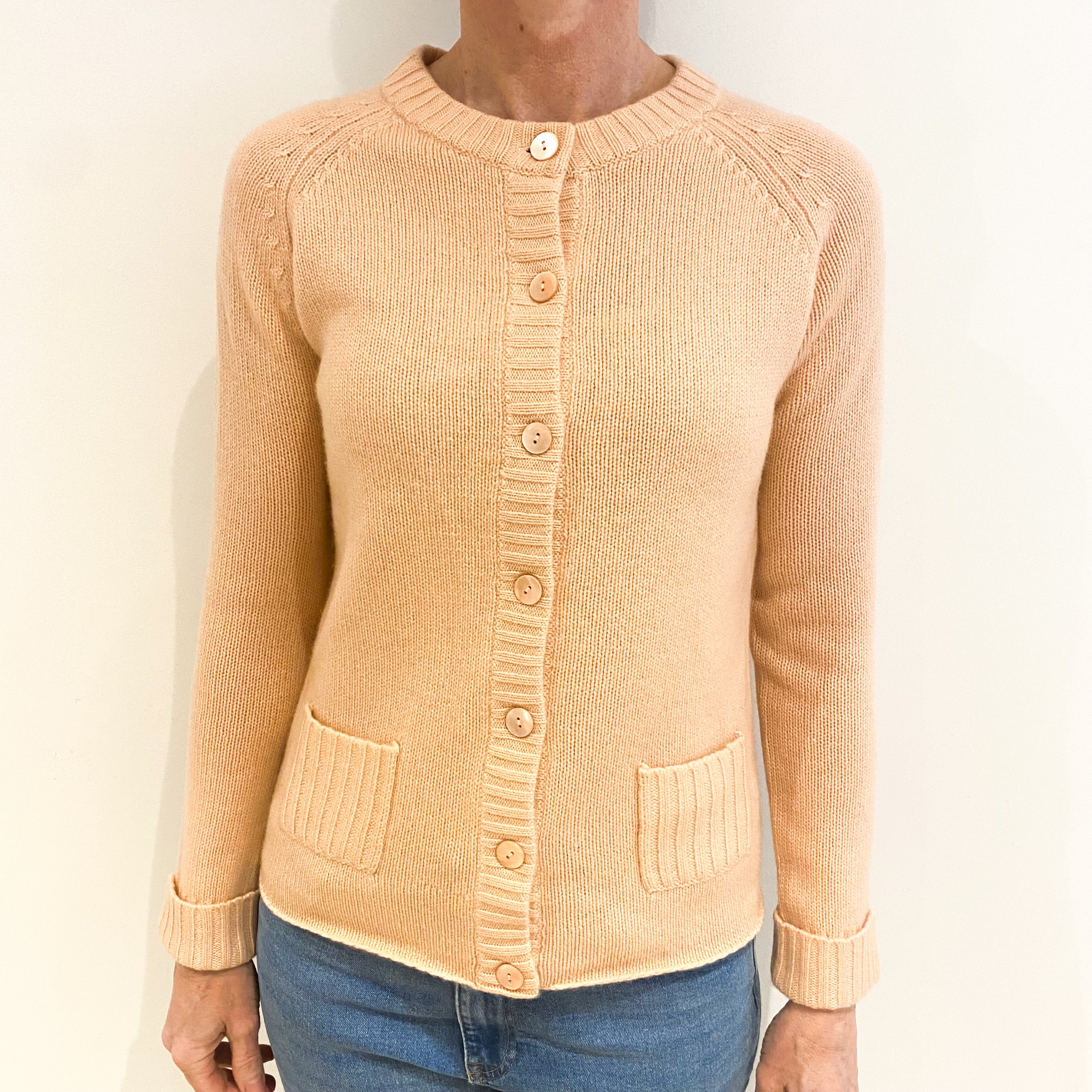 Shell Pink Cashmere Crew Neck Cardigan Small
