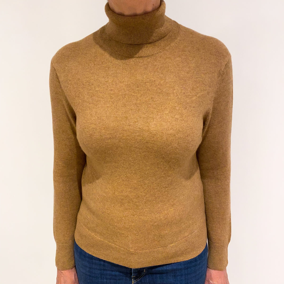 Butterscotch Brown Cashmere Polo Neck Jumper Medium