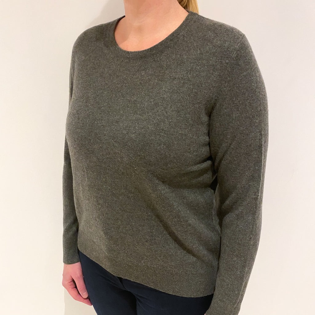 Khaki Green Cashmere Crew Neck Jumper Large