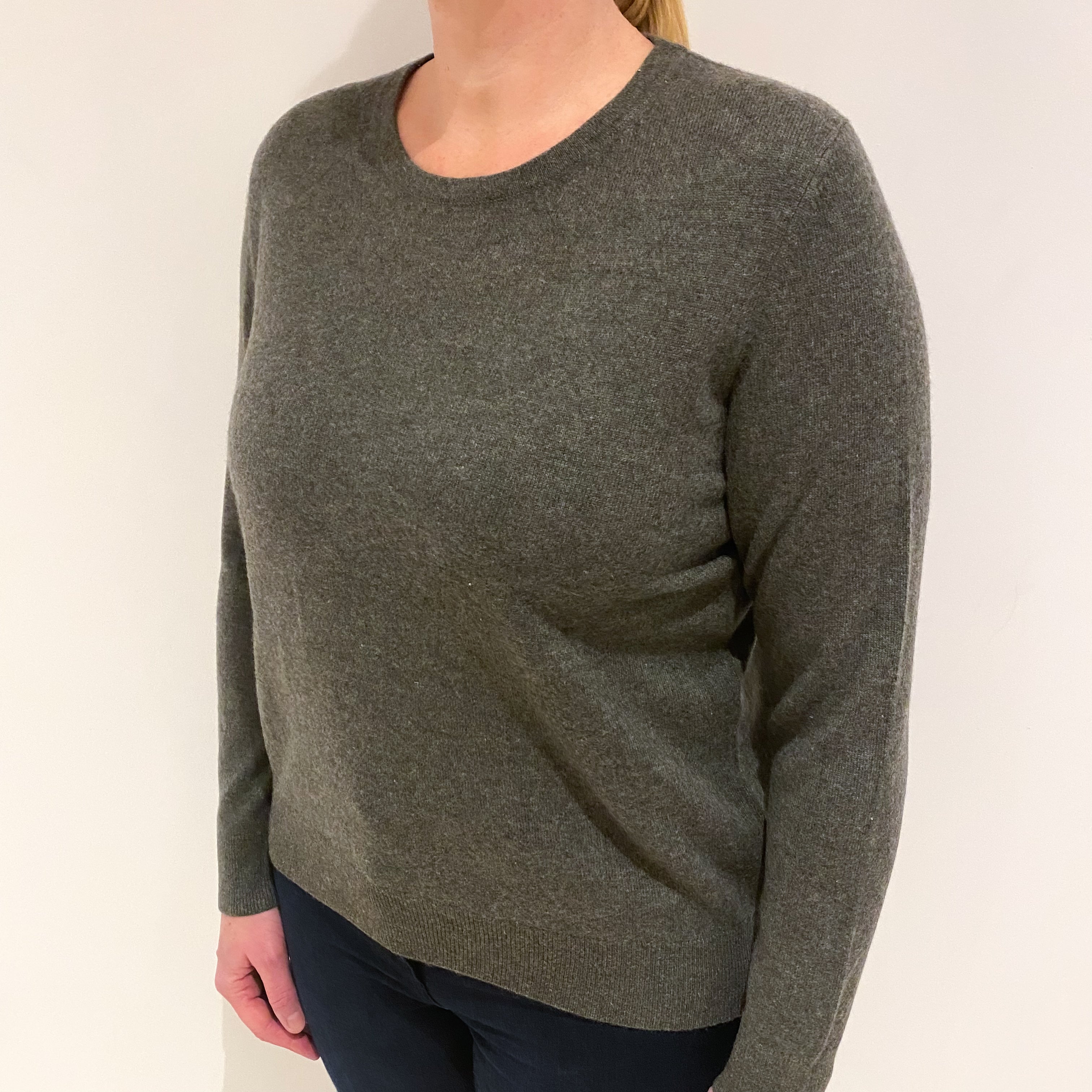 Khaki Green Cashmere Crew Neck Jumper Large