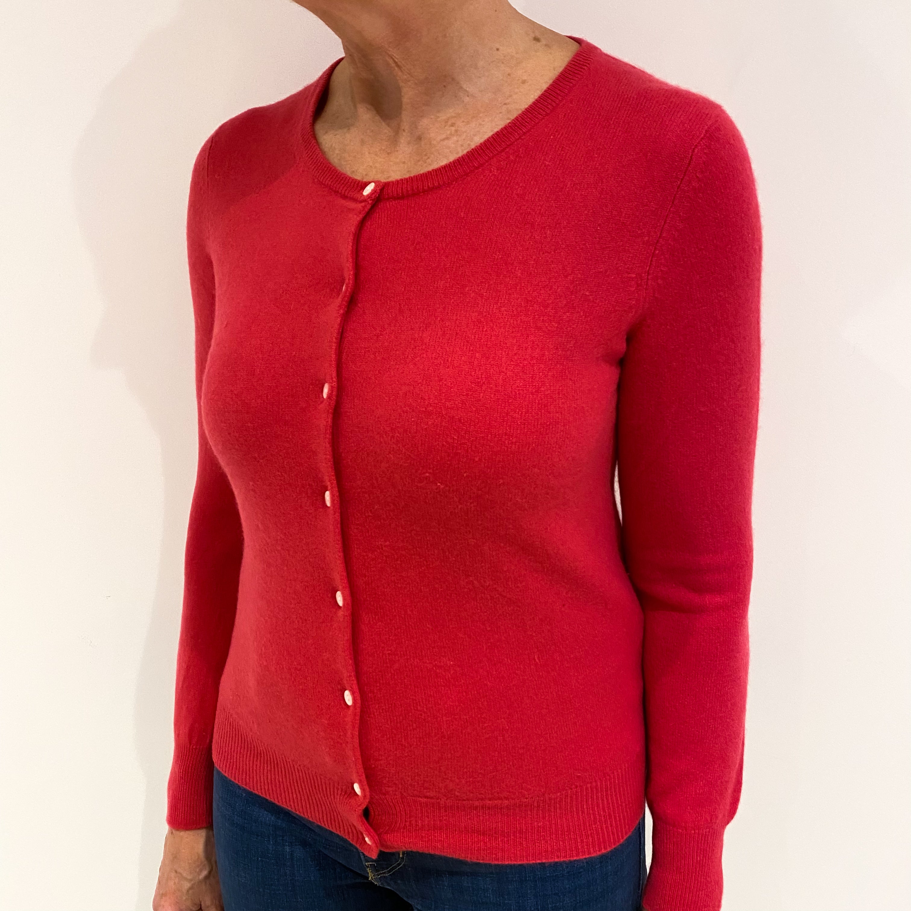 Cranberry Pink Cashmere Crew Neck Cardigan Medium
