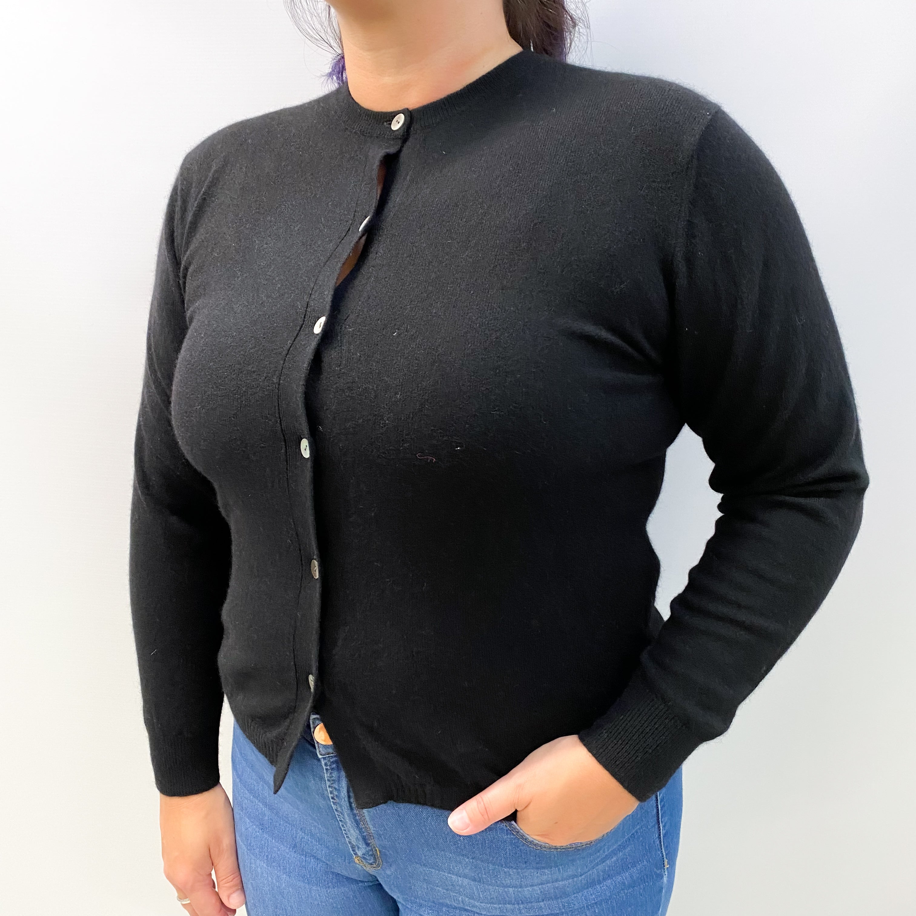Black Cashmere Crew Neck Cardigan Large