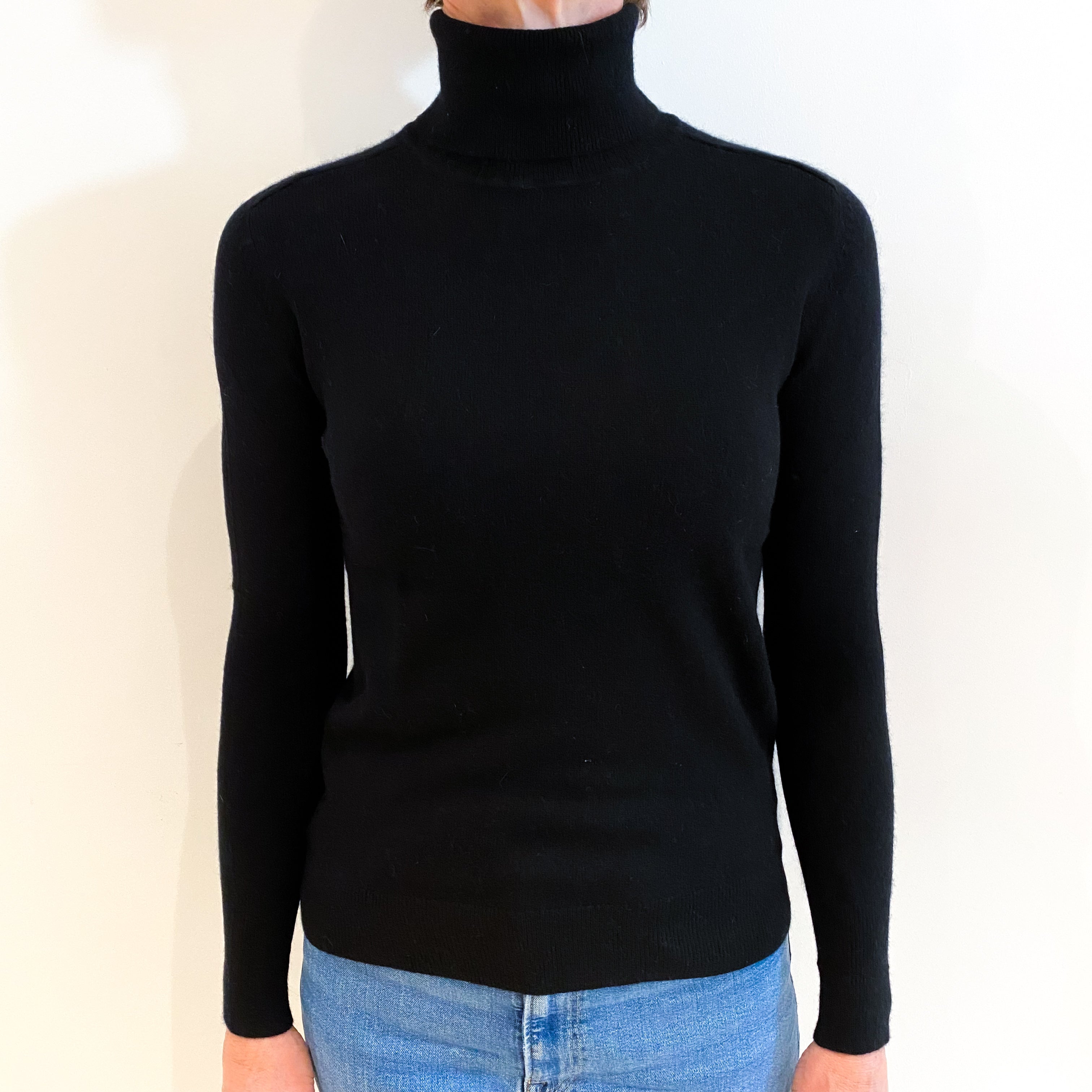 Black Cashmere Polo Neck Jumper Small