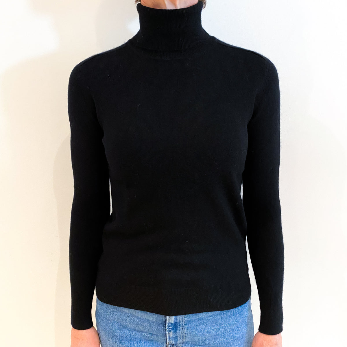 Black Cashmere Polo Neck Jumper Small