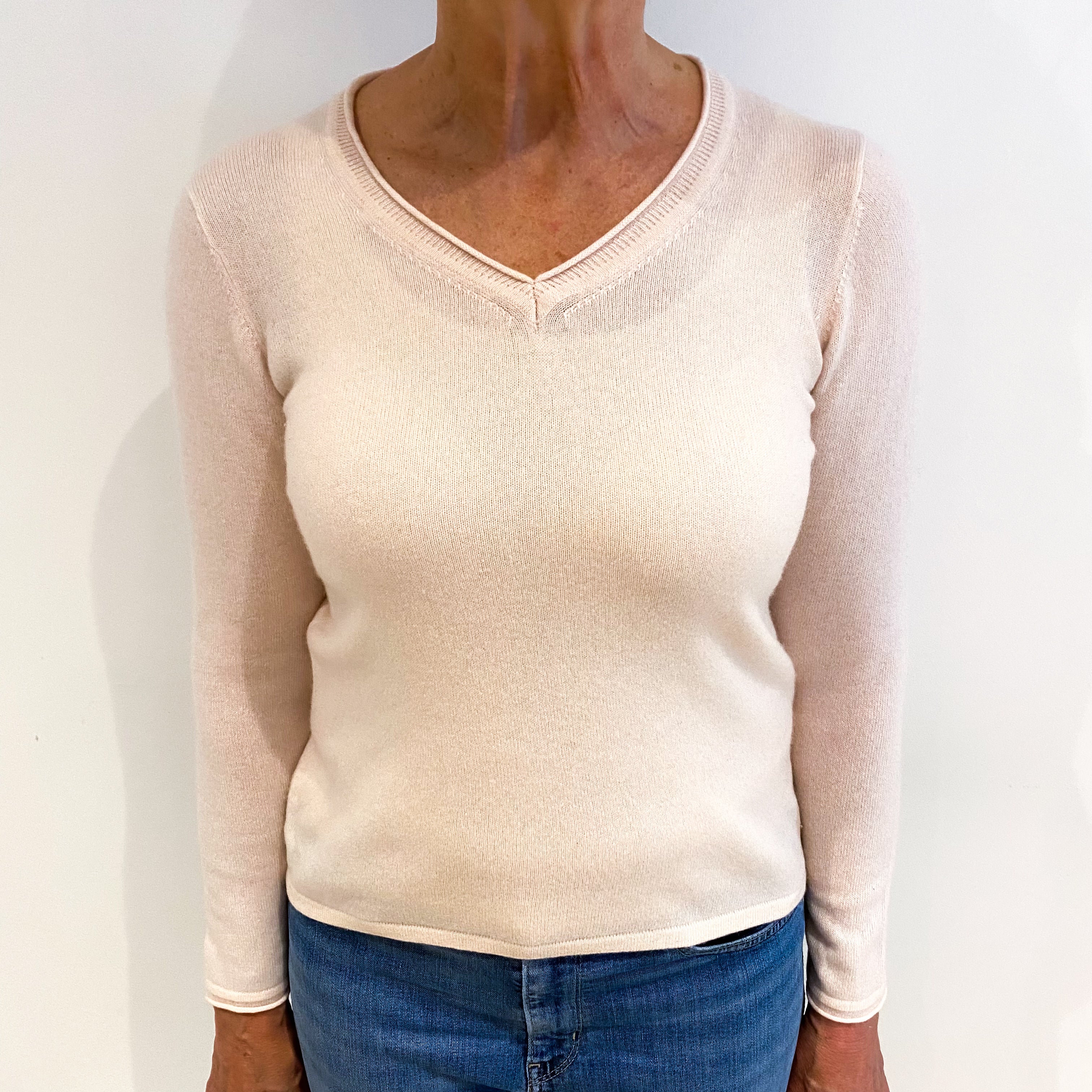 Shell Pink Cashmere V Neck Jumper Medium