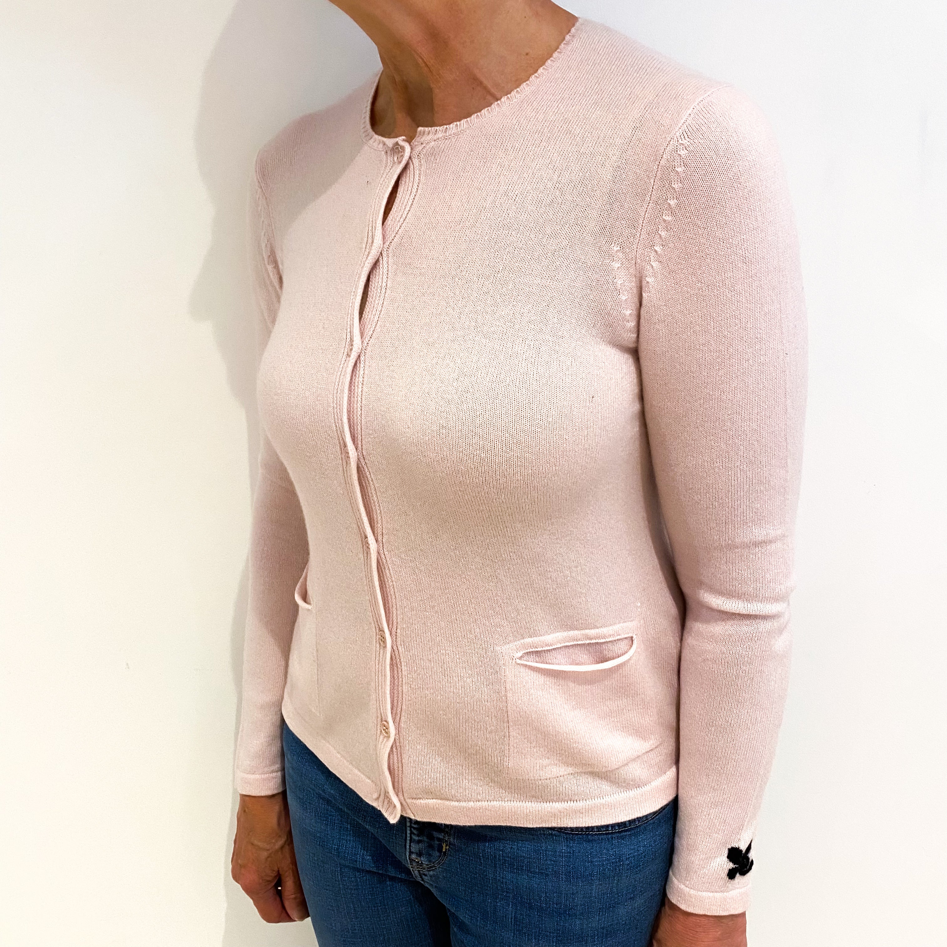 Ice Pink Cashmere Crew Neck Cardigan Medium
