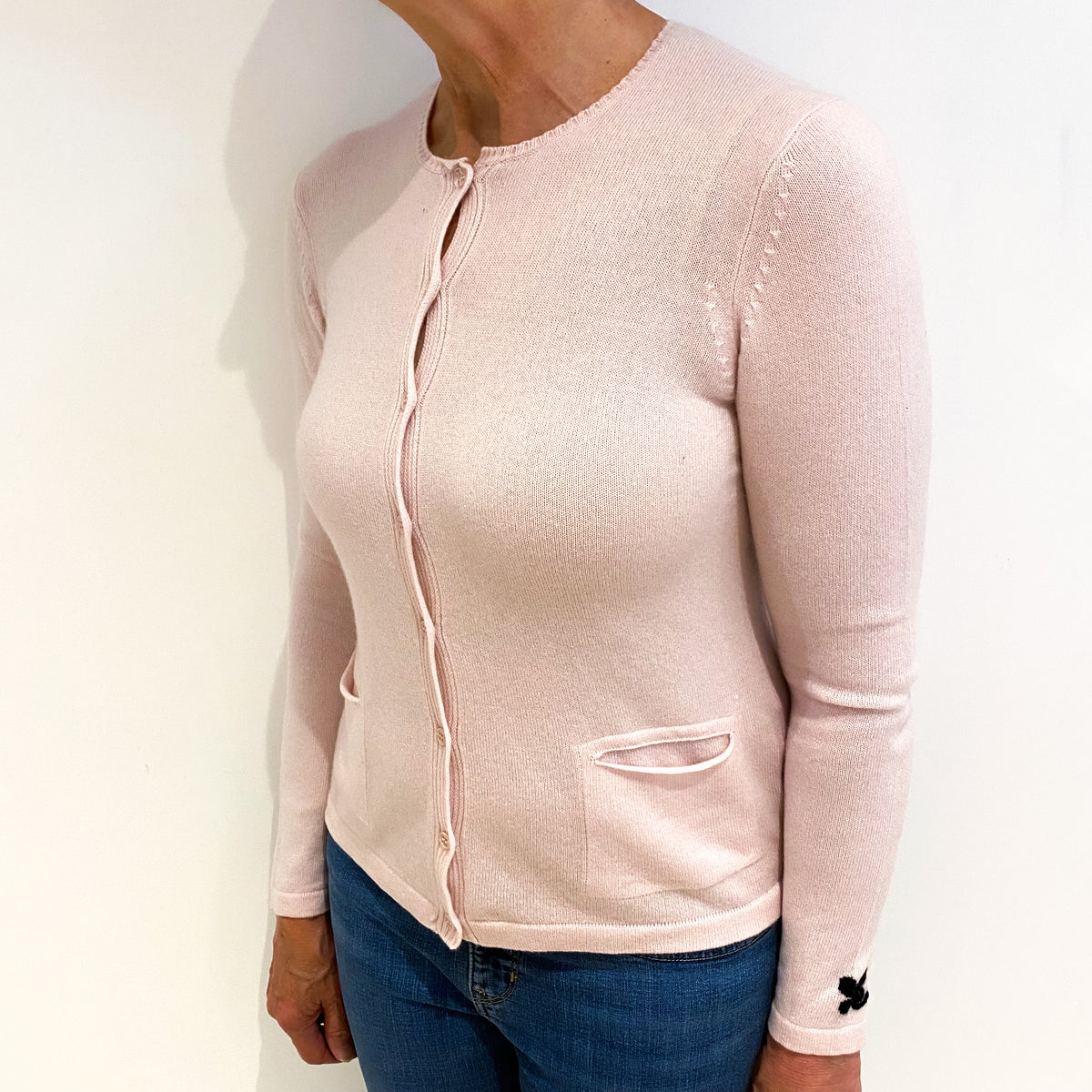 Ice Pink Cashmere Crew Neck Cardigan Medium