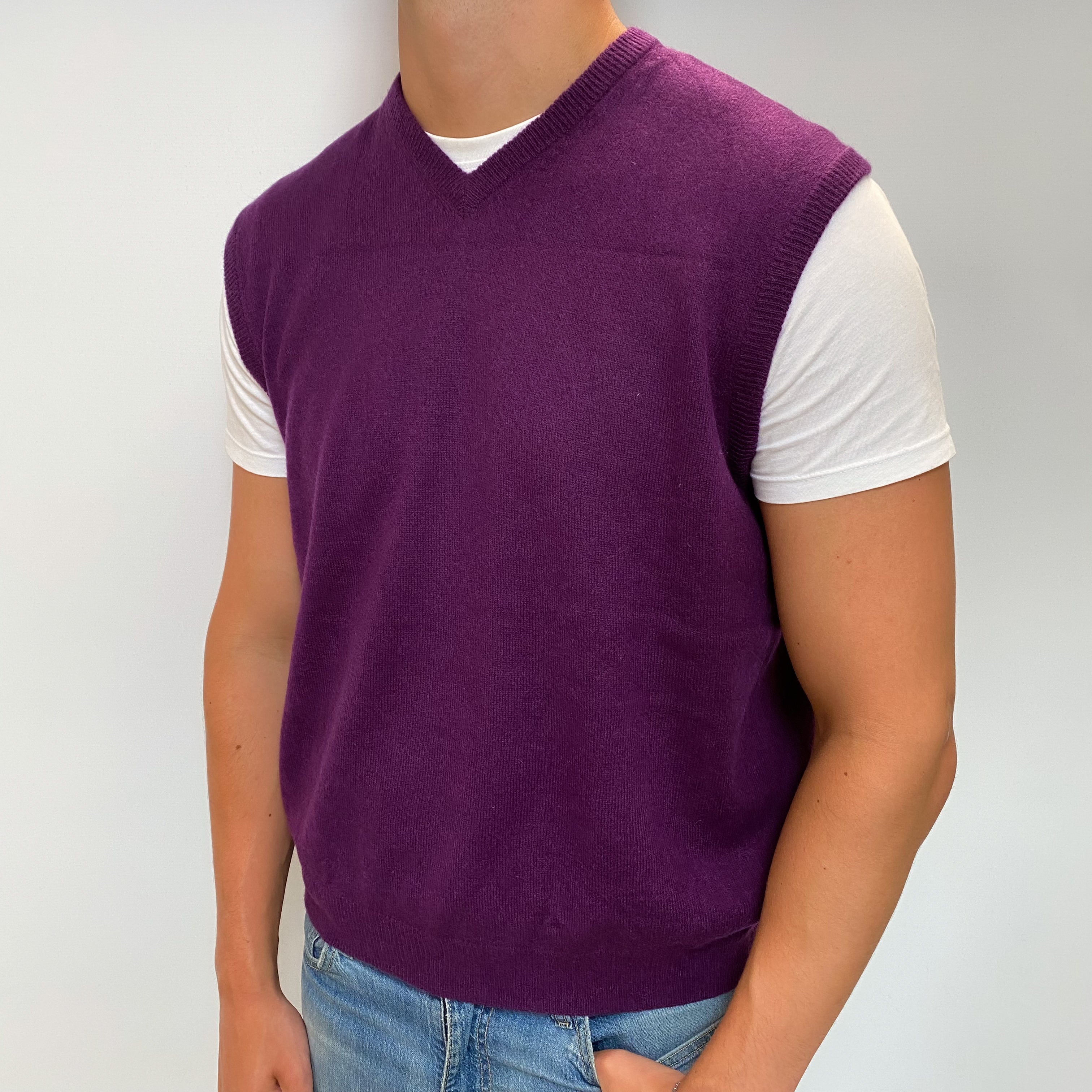 Men's Viola Purple Cashmere V Neck Tank Top XXL