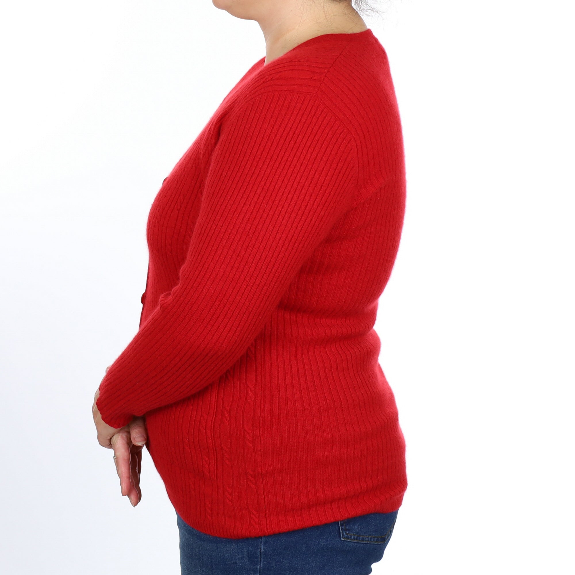 Post Box Red Cashmere V Neck Cardigan Large