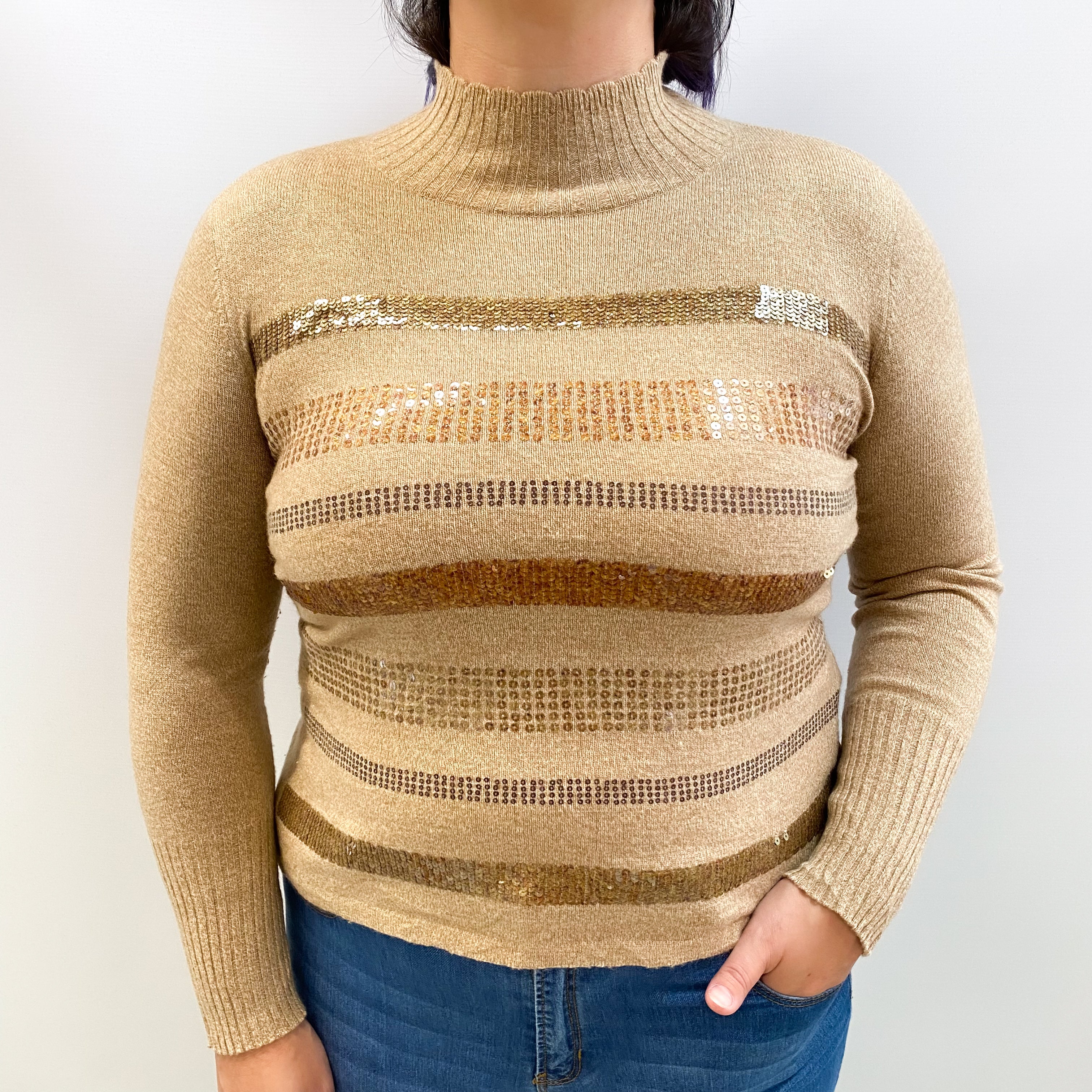 Caramel Brown Cashmere Turtle Neck Jumper Large