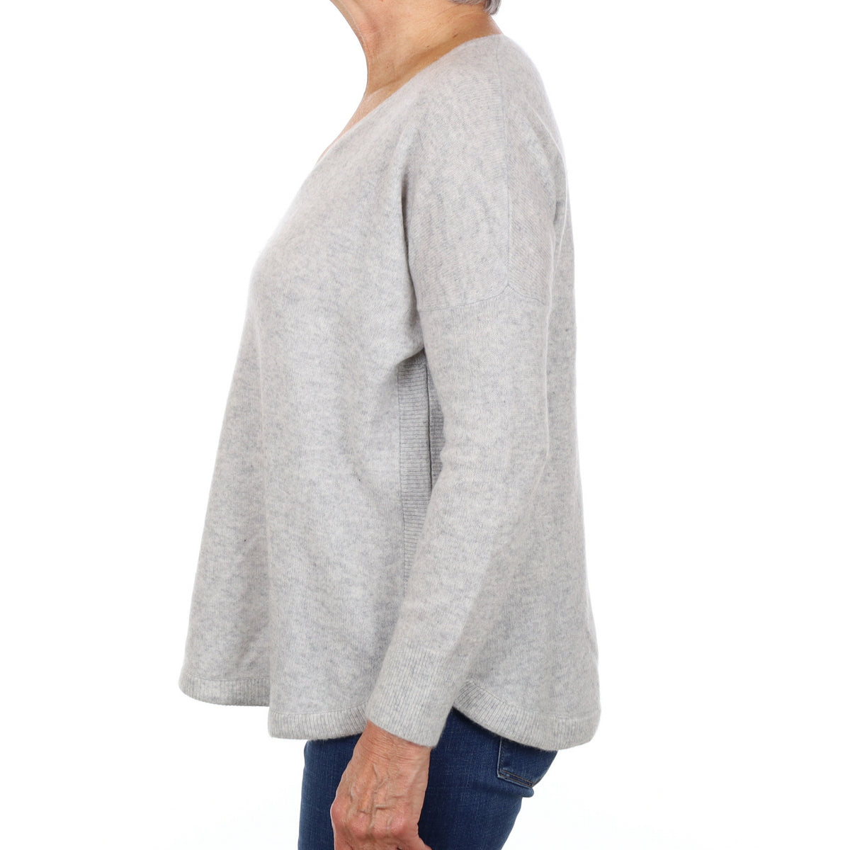 Mist Grey Cashmere Slouchy V Neck Jumper Medium