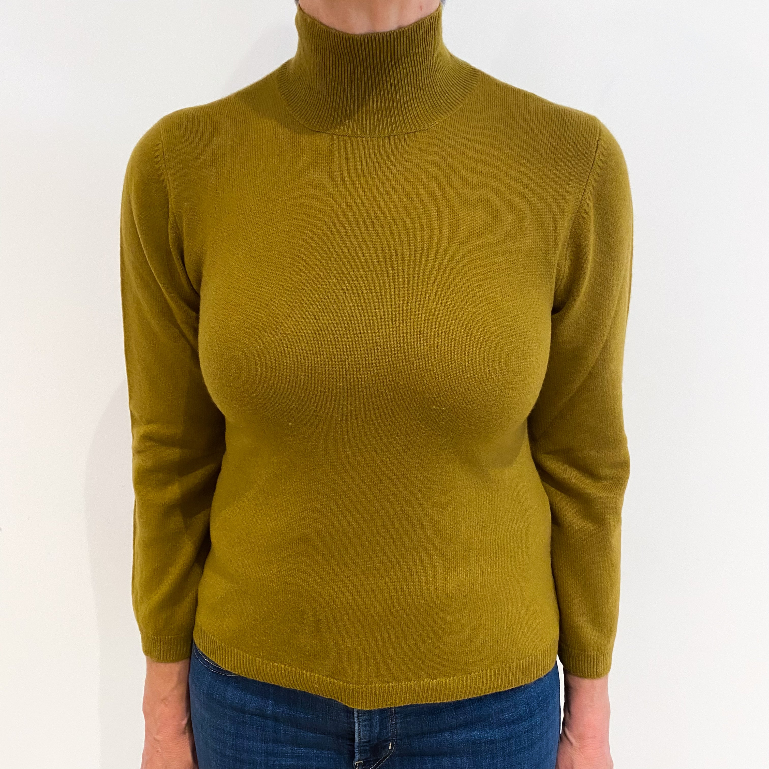Lichen Green Cashmere Turtle Neck Jumper Medium