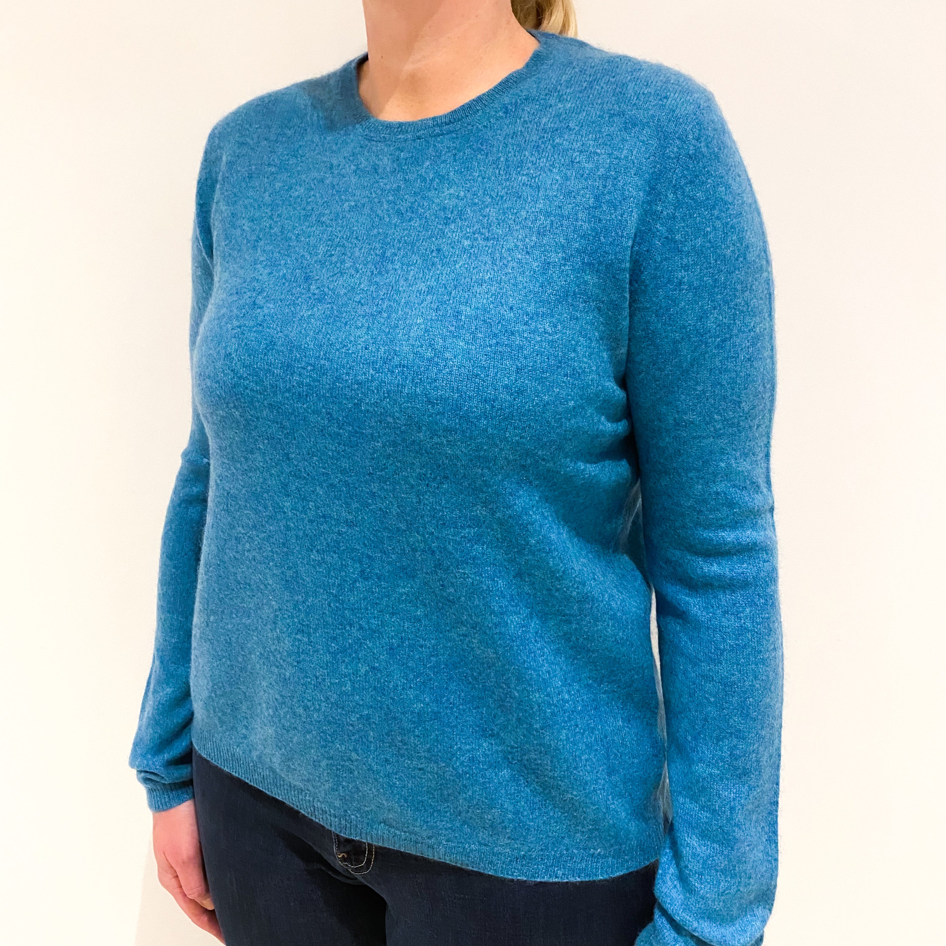 Muted Aqua Blue Cashmere Crew Neck Jumper Large
