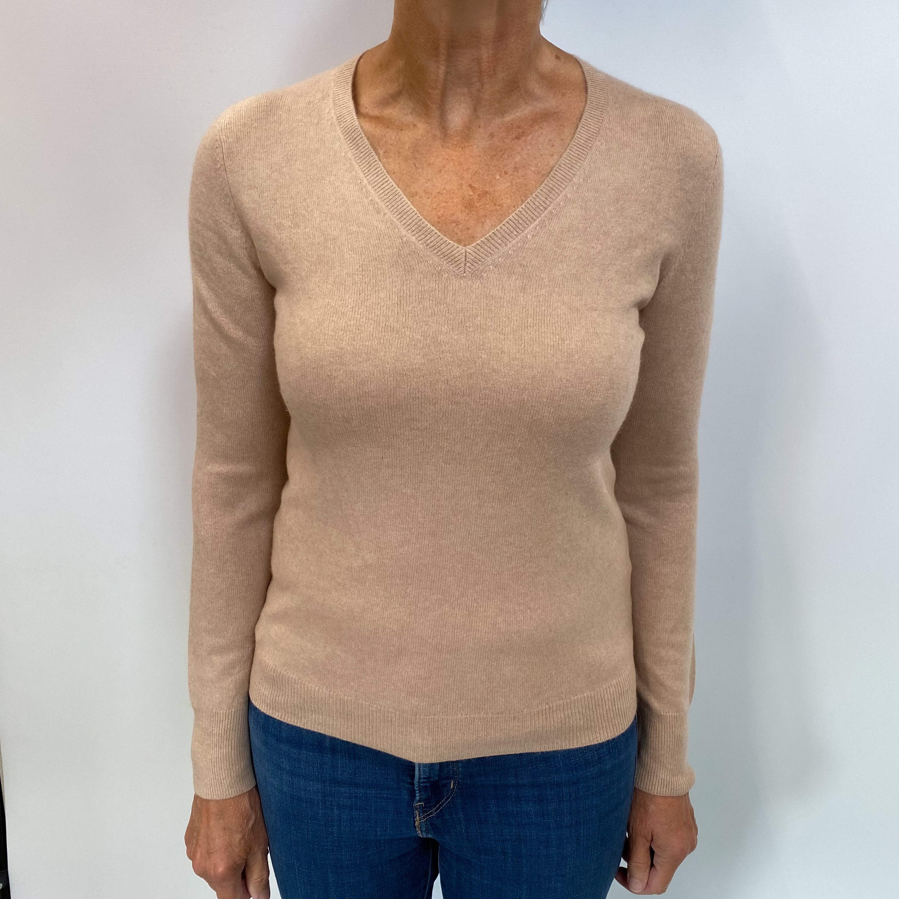 Fudge Brown Cashmere V Neck Jumper Medium