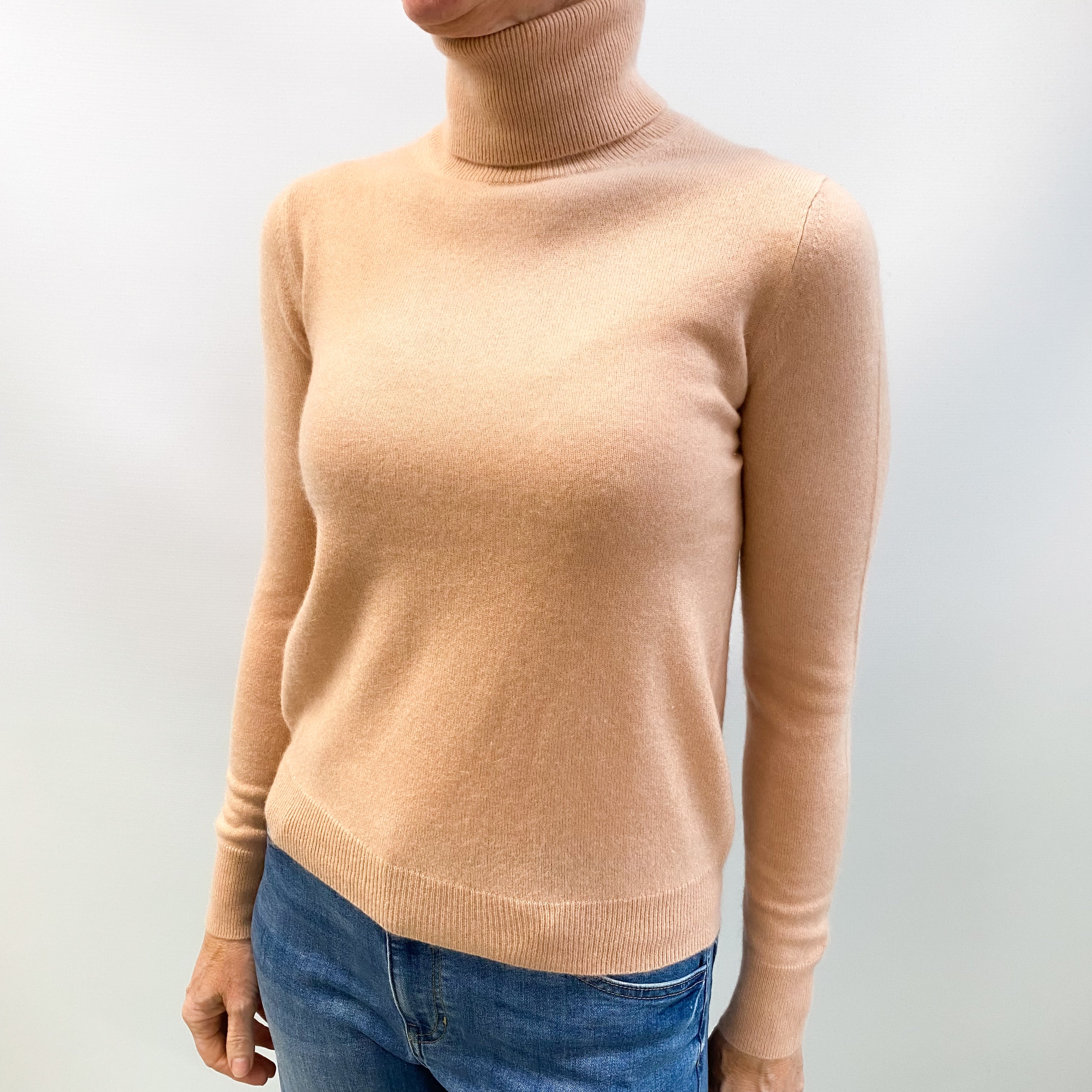 Peach Pink Cashmere Polo Neck Jumper Small