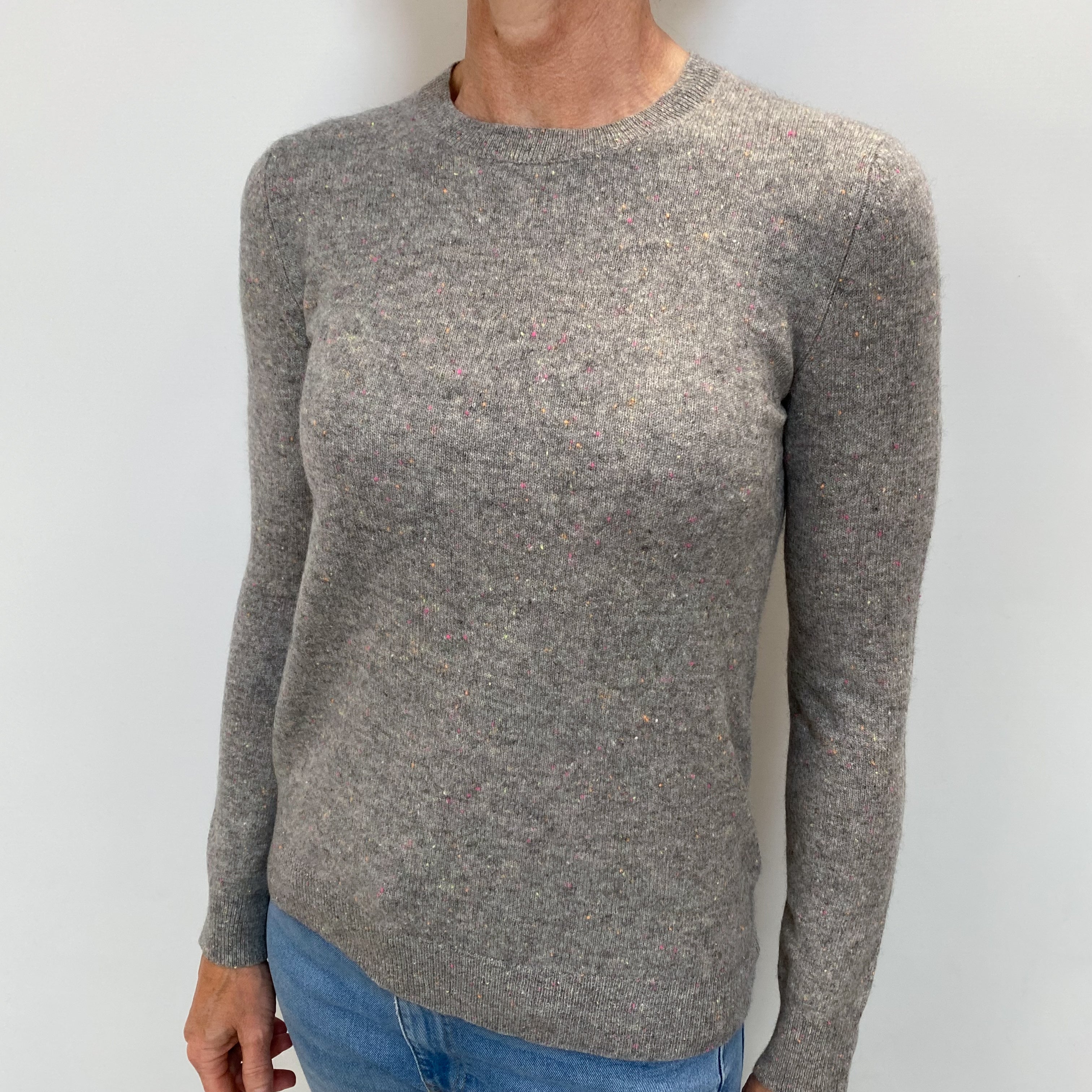 Grey Neon Flecked Cashmere Crew Neck Jumper Small