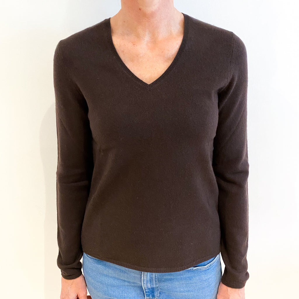 Chocolate Brown Cashmere V Neck Jumper Small