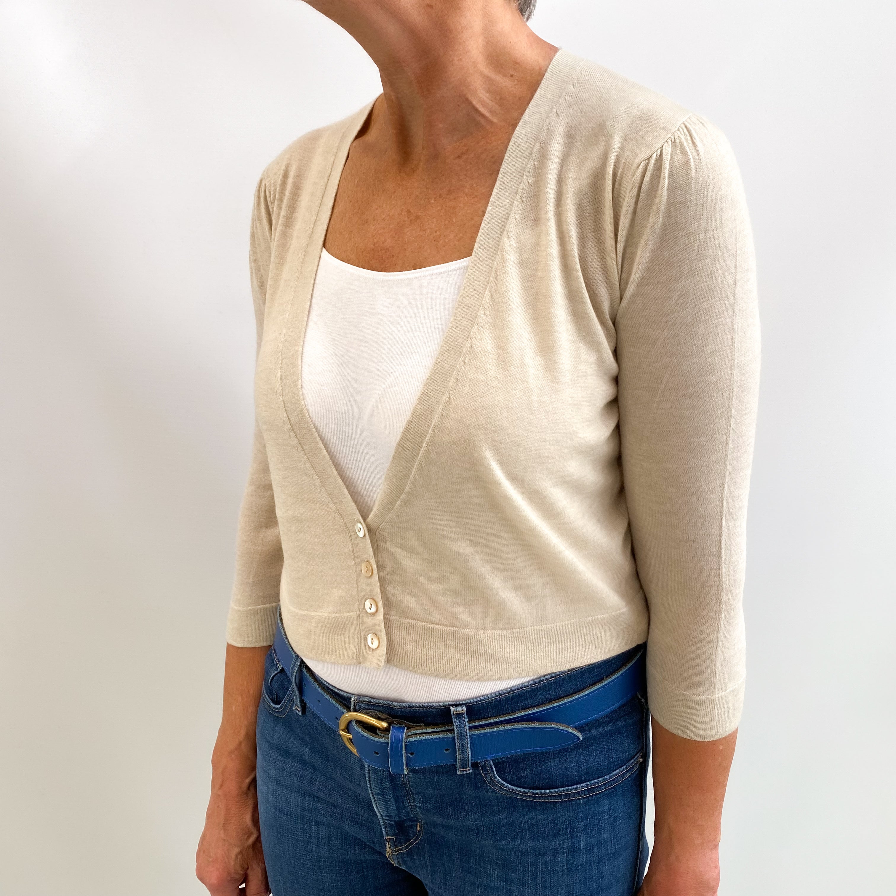 Oatmeal Beige Cashmere V Neck Cardigan Medium
