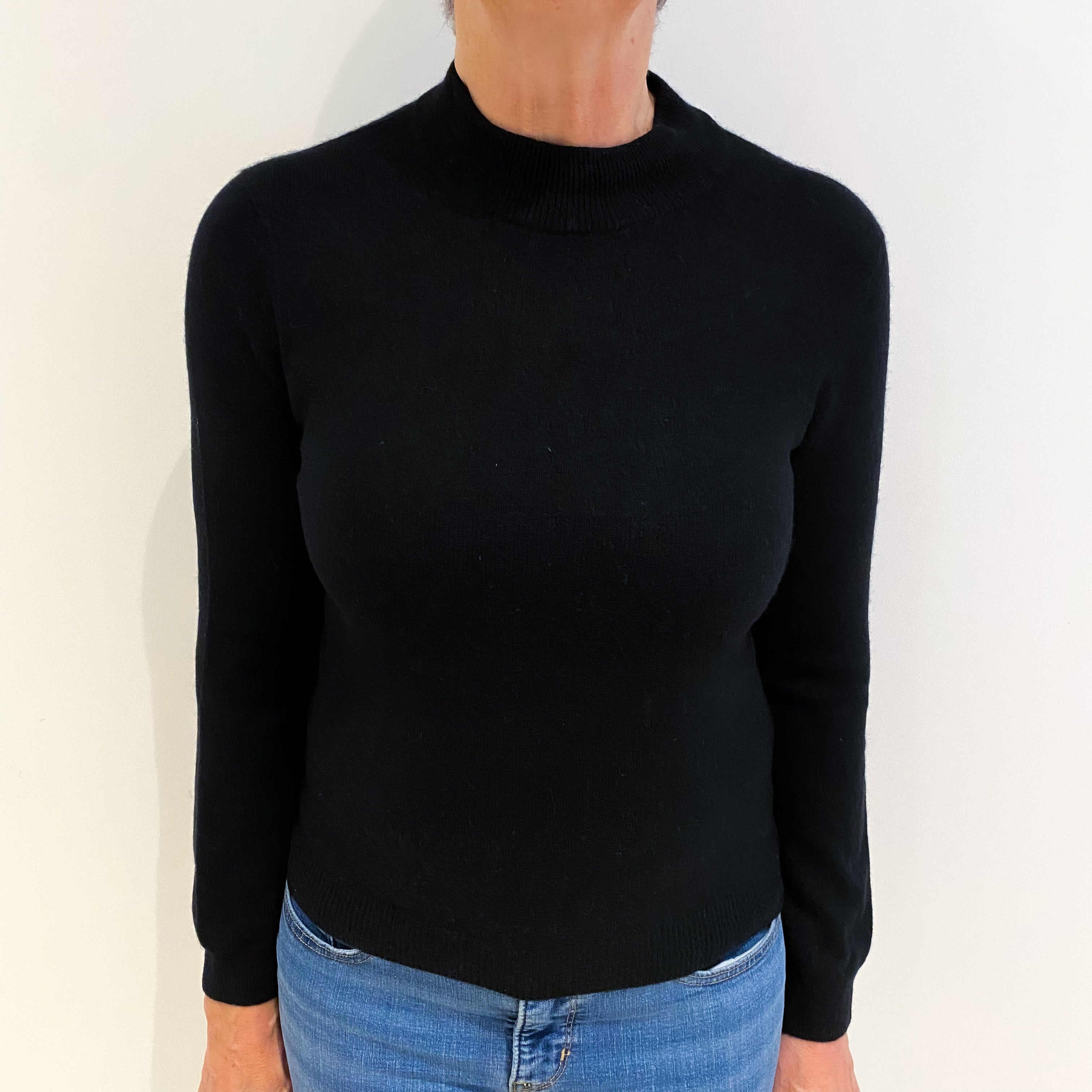 Black Cashmere Polo Neck Jumper Medium
