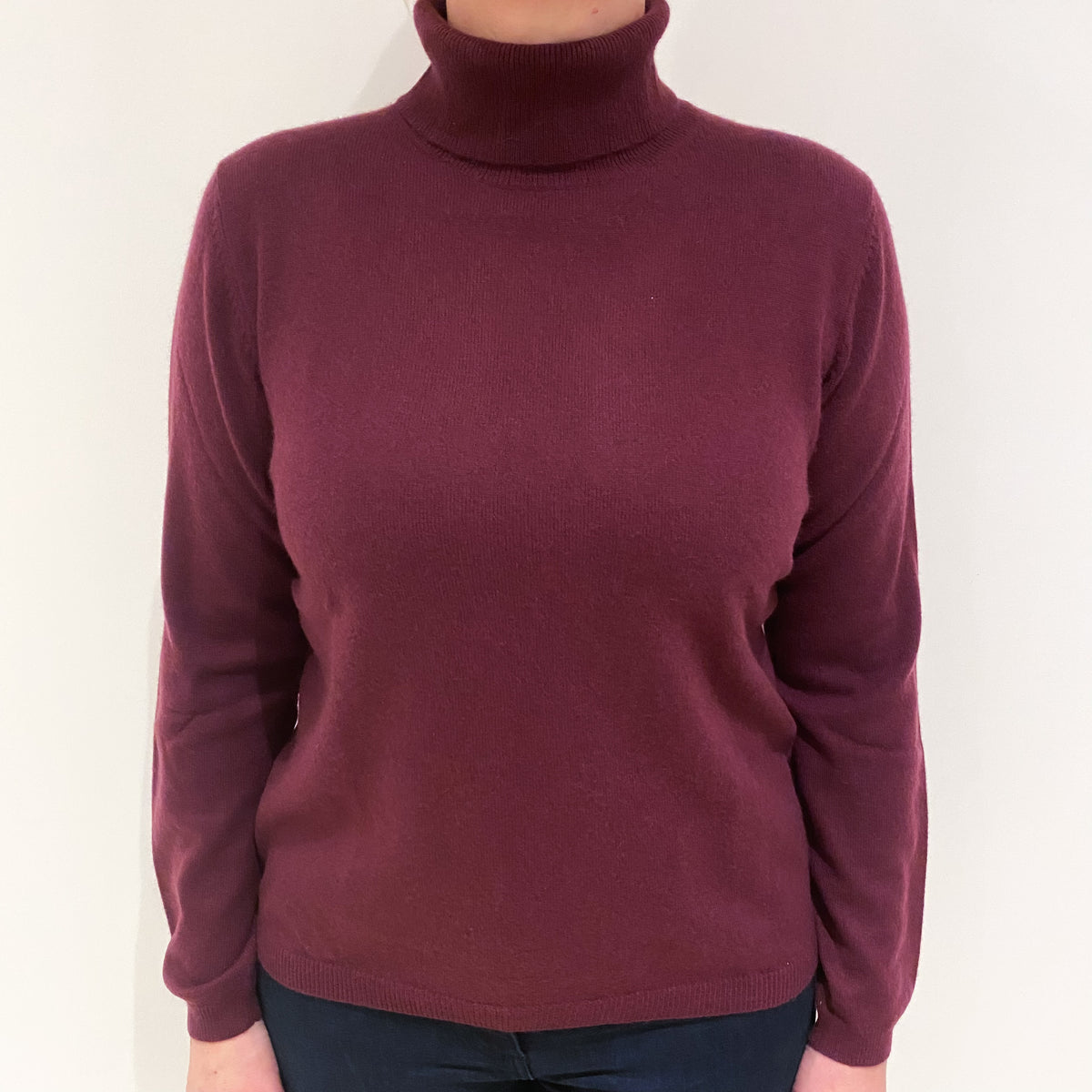 Plum Purple Cashmere Polo Neck Jumper Large